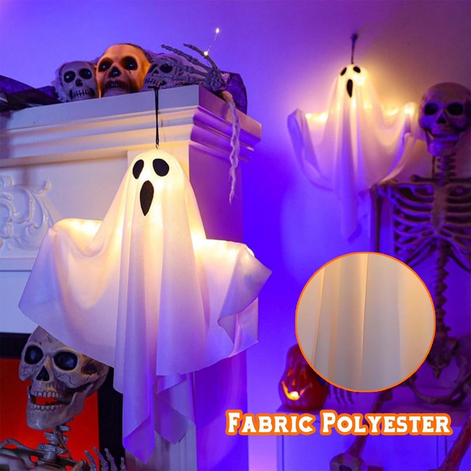 FELIXLEO LED-Dekofigur Halloween Deko Innen Außen, 2 leuchtende Geister LED, 50cm, Party (1 St) – Bild 3 von 5