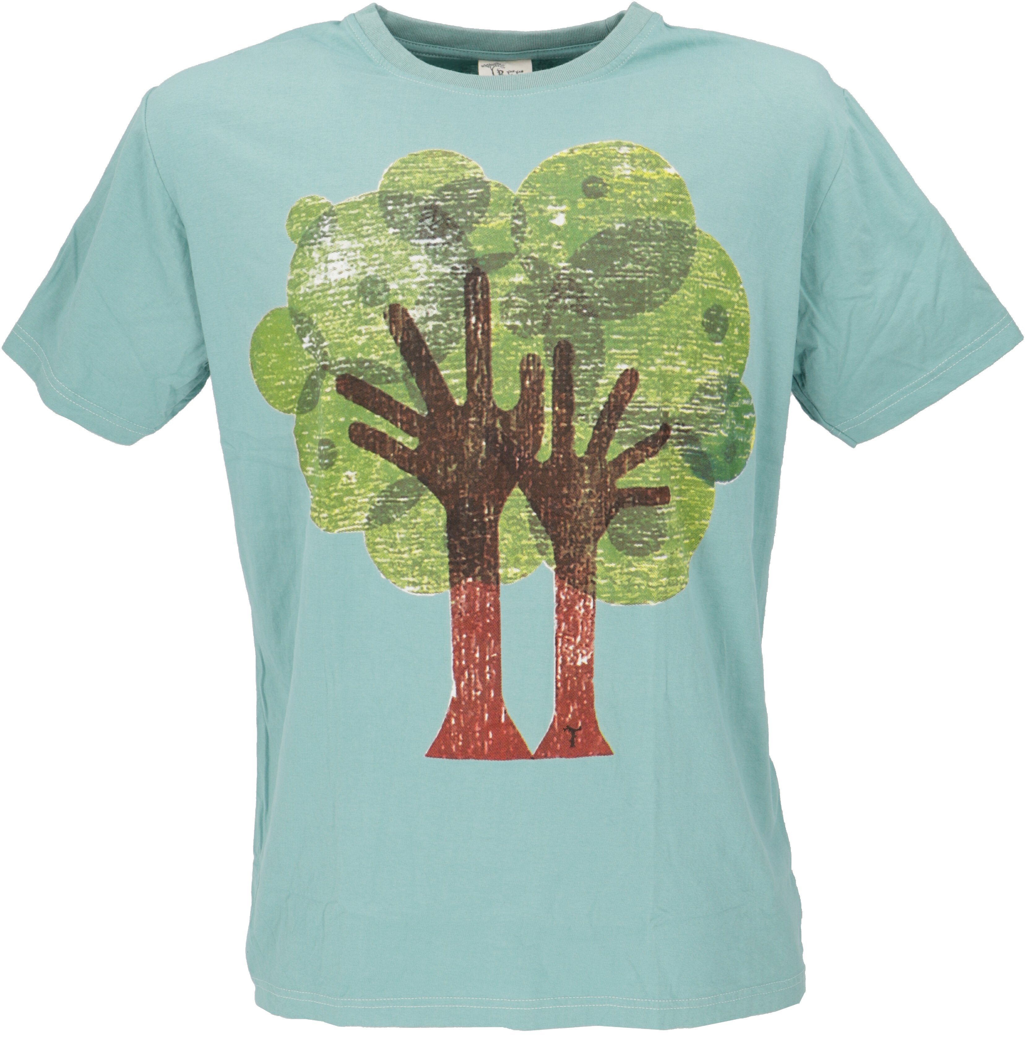 Guru-Shop T-Shirt Retro T-Shirt, Tree save earth T-Shirt -.. Retro Tree/aqua