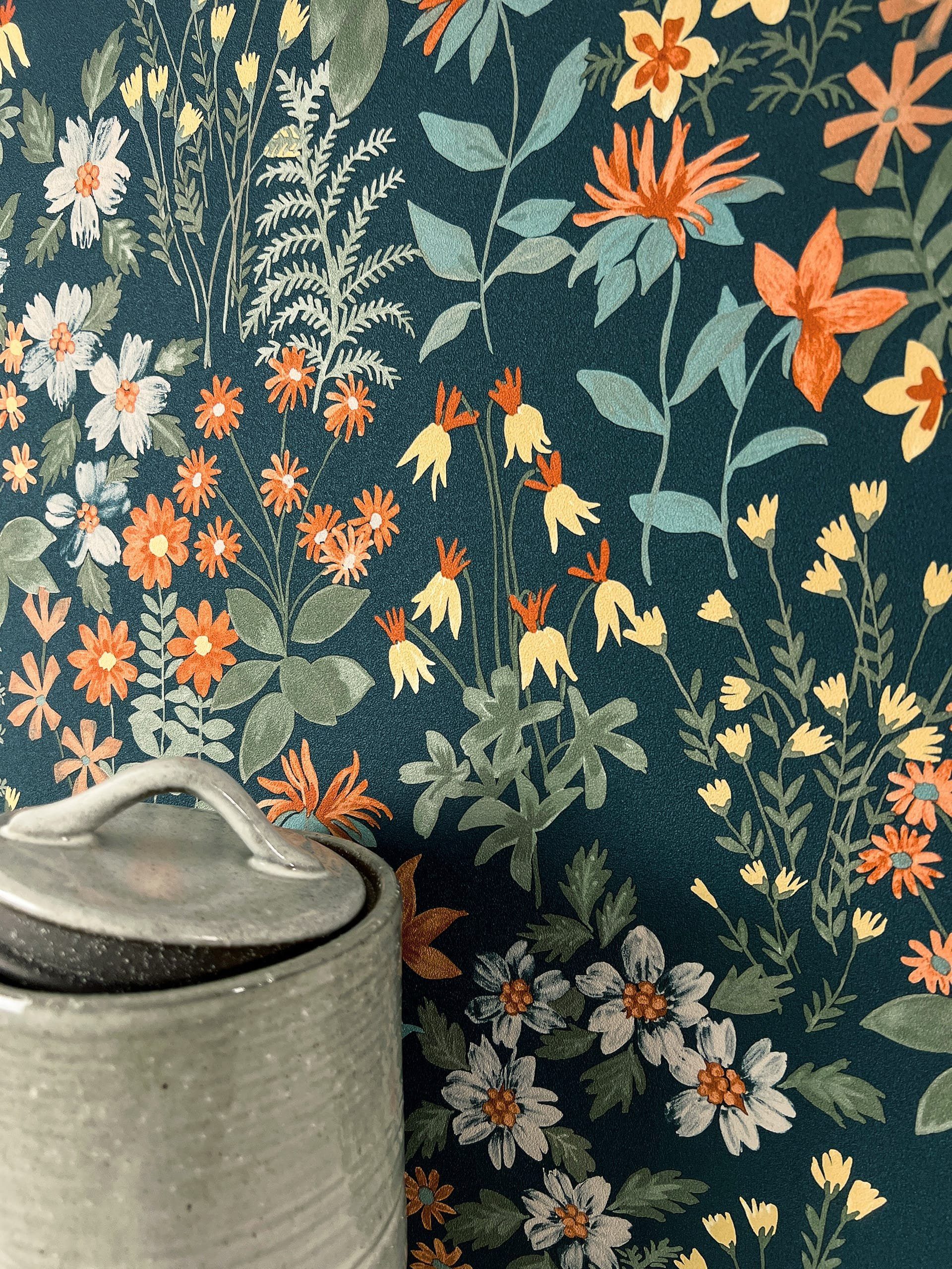Newroom Vliestapete, Blau Tapete Floral Blumen günstig online kaufen