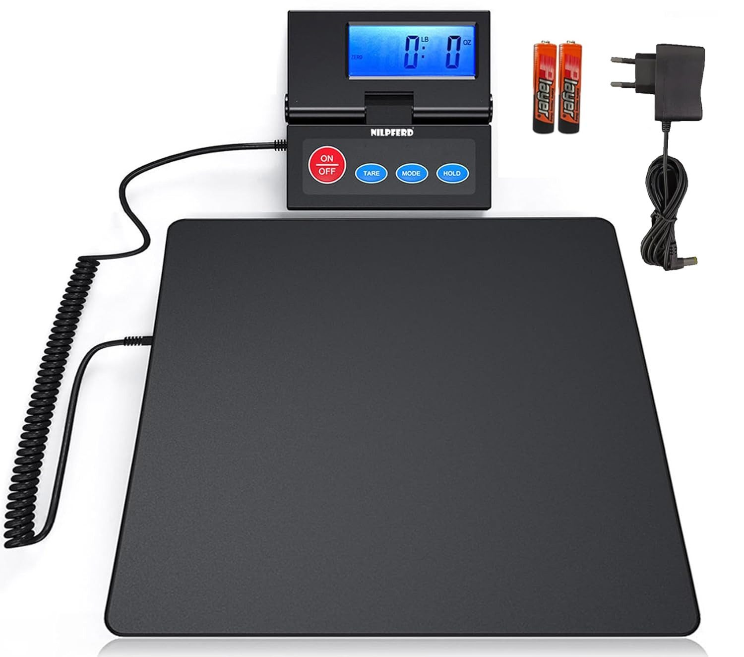Zedelmaier Feinwaage Digitale Packetwaage Postwaage mit wandmontierbarem LCD-Display, (Wand Display Paketwaage), Briefwaage bis 50kg, d=2g, Robustes ABS, Batterien inklusive