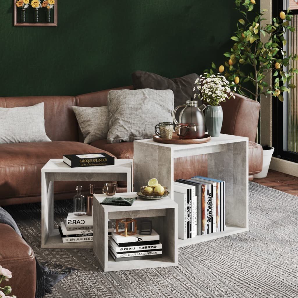 furnicato Satztisch Beistelltisch-Set Betongrau 55x30x50 cm, 44x30x39 cm, 34x30x28 cm (3-St)