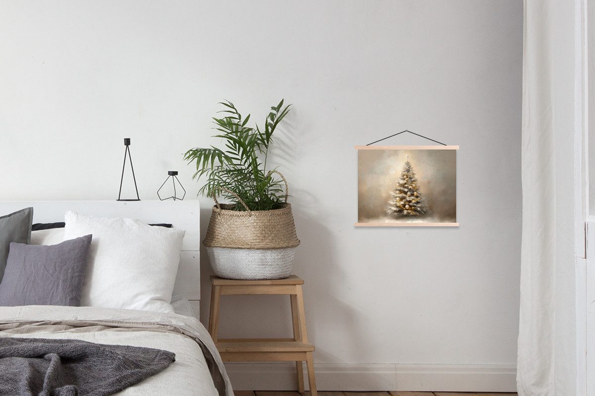 MuchoWow Poster Weihnachten - Weihnachtsbaum - Schnee - Kunst, (1 St), Posterleiste, Textilposter für Wohnzimmer, Bilderleiste, 40x30 cm