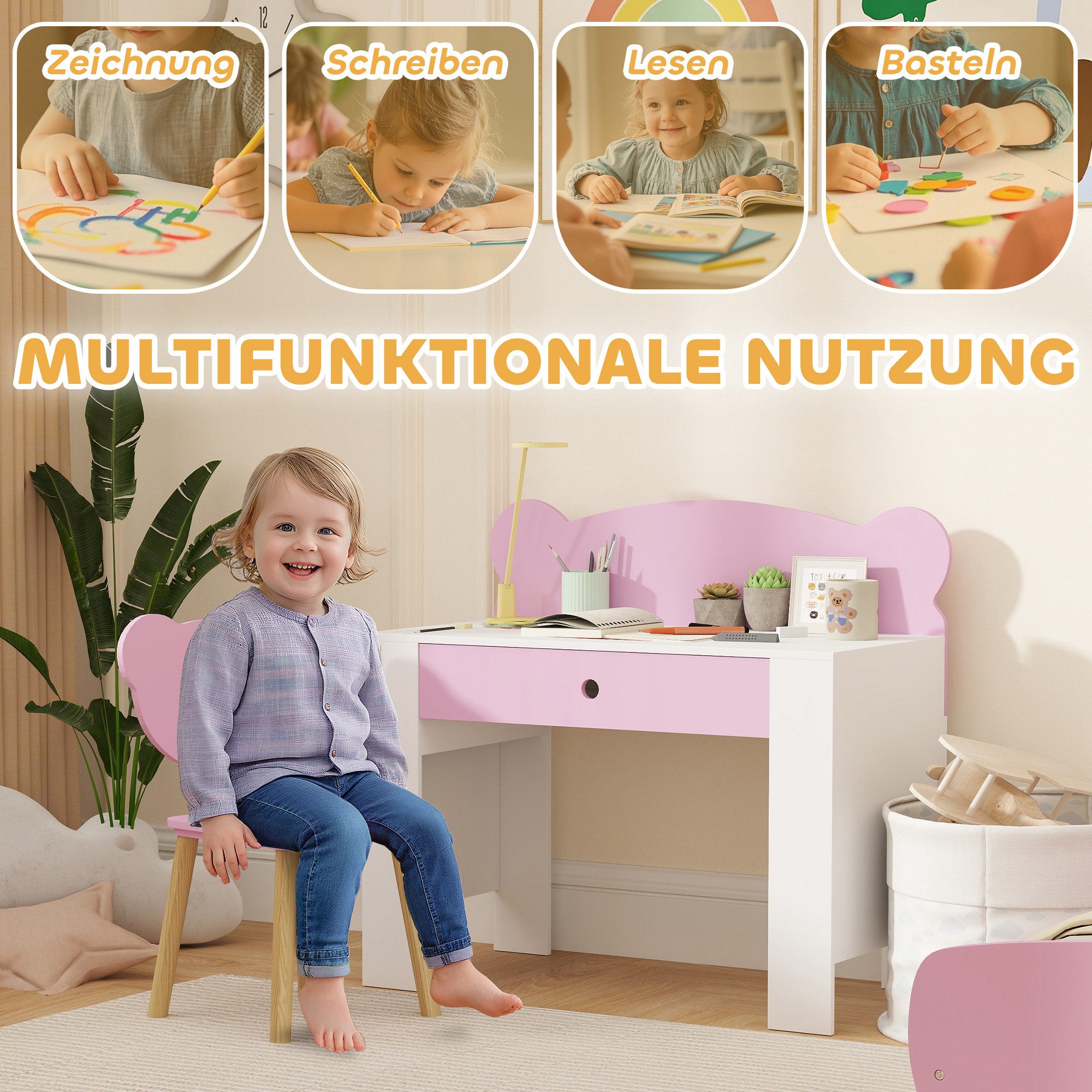 furnicato Kindersitzgruppe Schreibtisch-Set Kinder 3-8 Jahre, Arbeitstisch & Stuhl, (1-tlg)