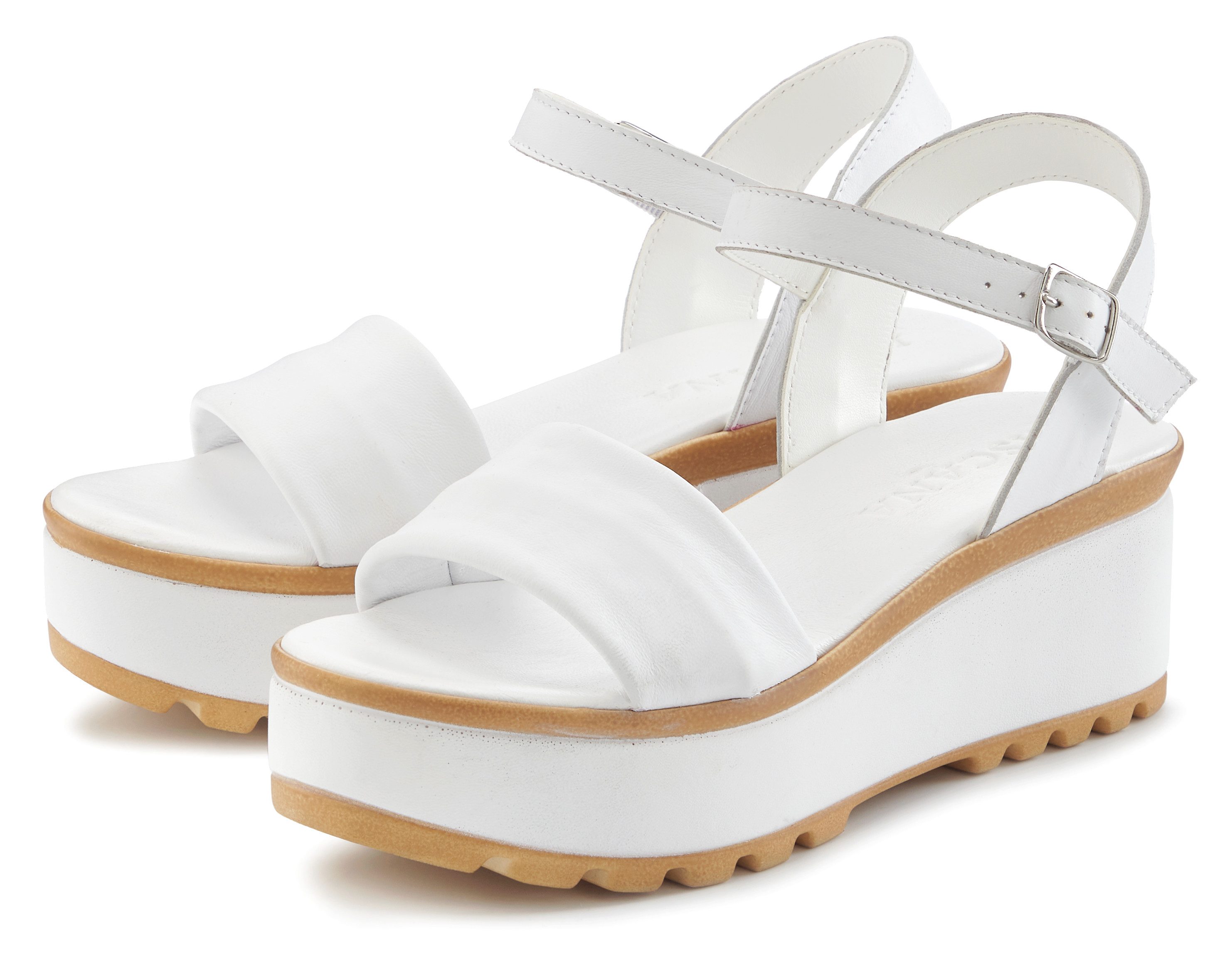 LASCANA Riemchensandalette, Sandale, Sommerschuh, offener Schuh, Sandalette NEU aus Leder mit Keilabsatz