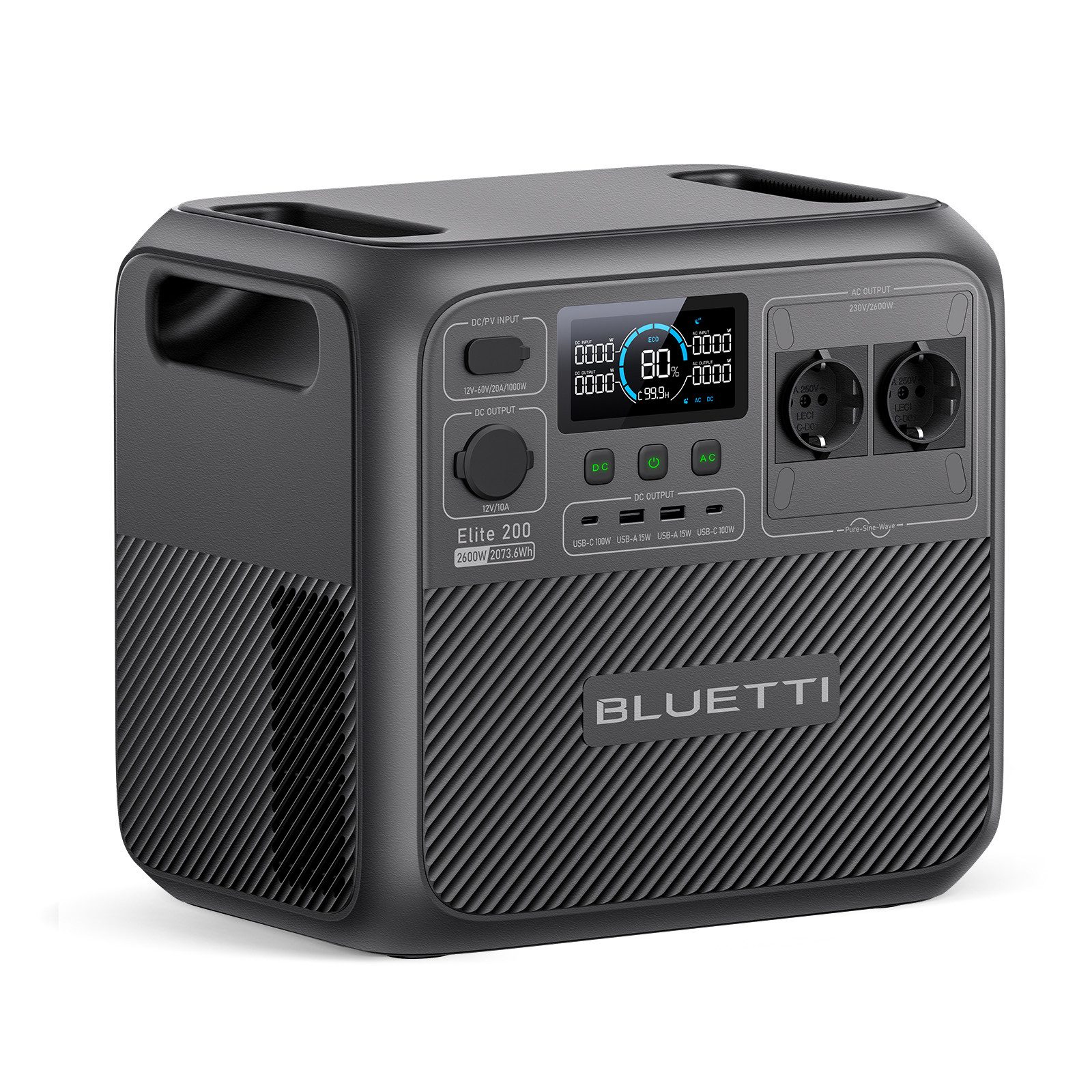 BLUETTI Генераторы Elite 200 V2 2600W/ 2073,6Wh Tragbare PowerStation (2025 Neu), 2,6 in kW, (LiFePO4 Batterie-Backup mit 2 AC Ausgängen (3900W Power Lifting), 17 Jahre Lebensdauer, Solargenerator für Camping, Off-grid