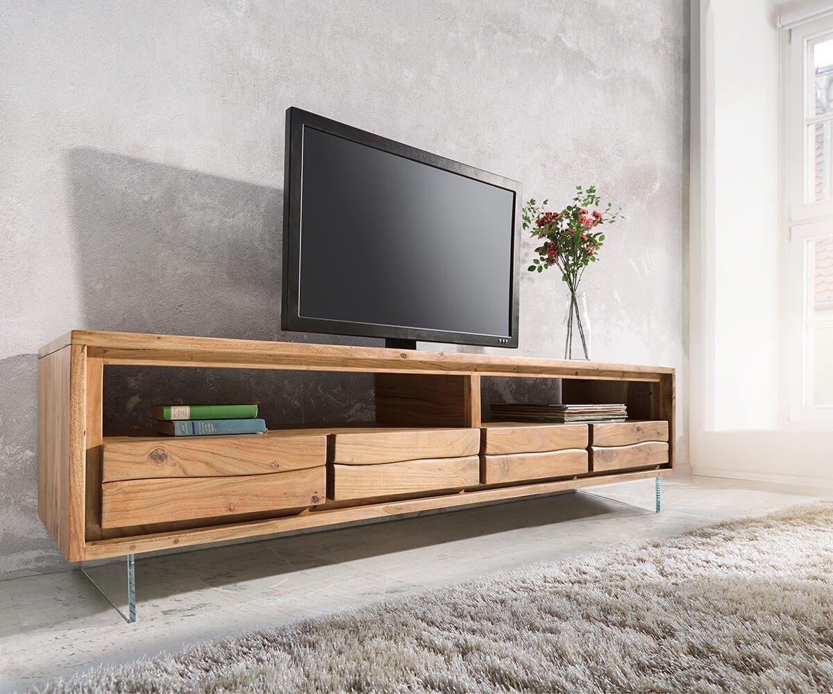 DELIFE TVBoard »LiveEdge«, Akazie Natur 190 cm 2 Fächer 4 Schübe