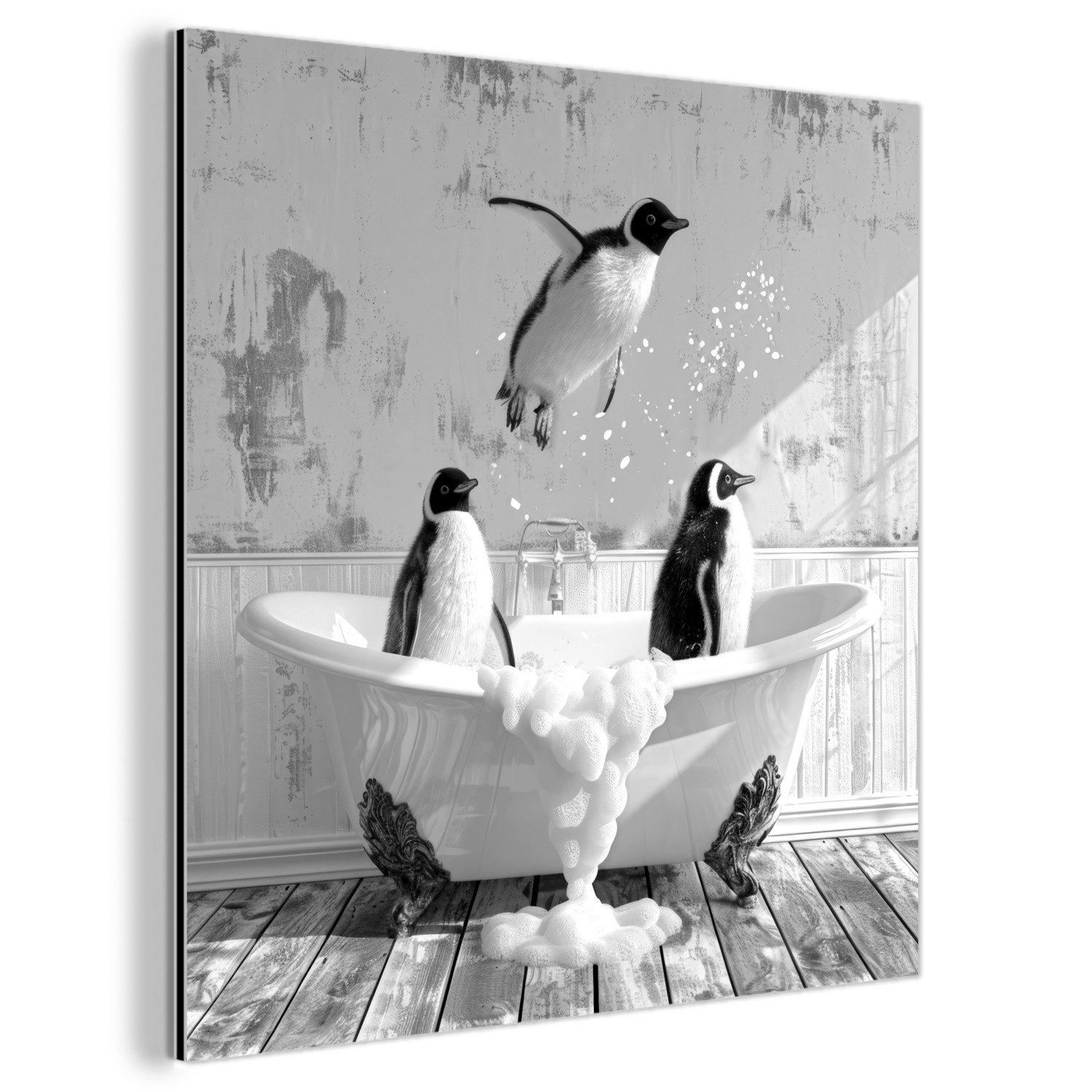 MuchoWow Metallbild Pinguine - Vintage - Tiere - Schwarz - Weiß, Inkl. Aufh günstig online kaufen