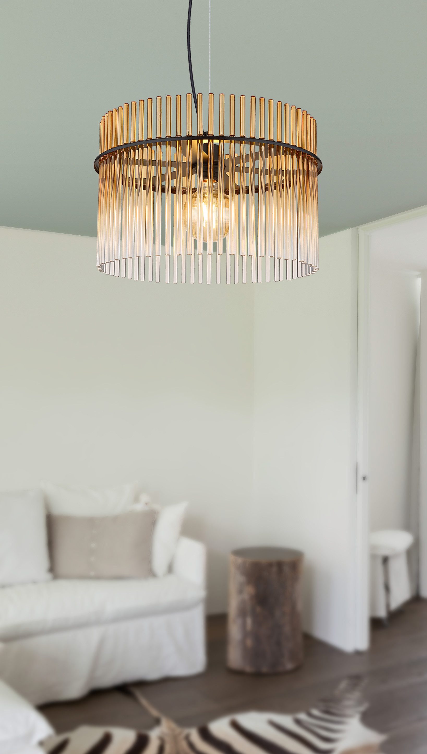 GLOBO LIGHTING Hängeleuchte GORLEY, ohne Leuchtmittel, Hängelampe schwarz Glasstäbe amber klar verlaufend elegant