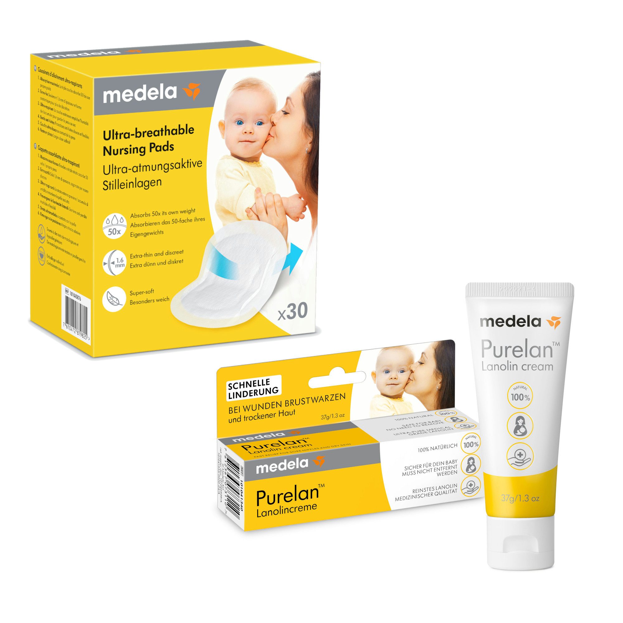 BH-Einlagen 30 Stück Ultra-atmungsaktive Stilleinlagen + Purelan™ Lanolincreme 37g