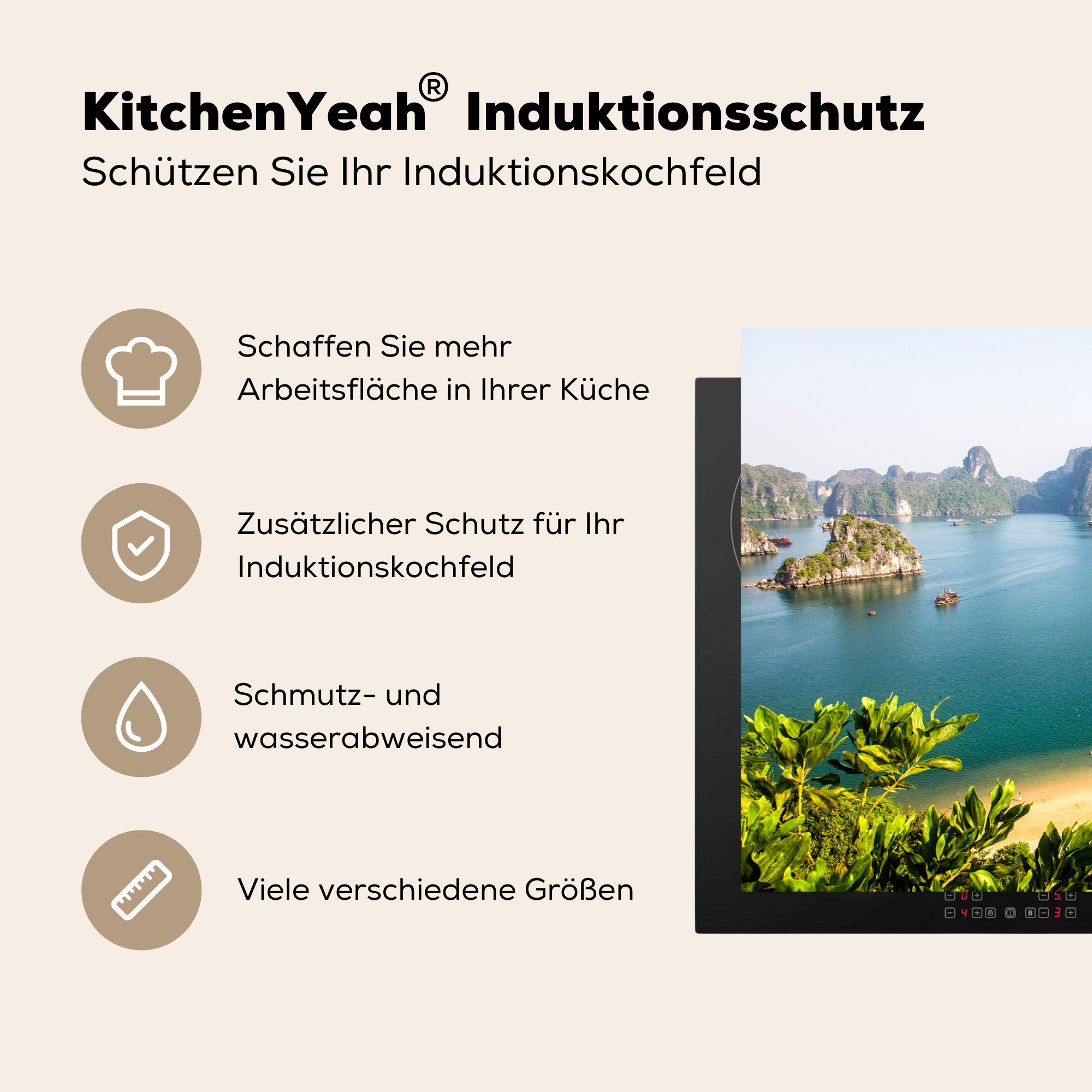 für MuchoWow Induktionskochfeld cm, (1 81x52 Schutz Herdblende-/Abdeckplatte küche, Ceranfeldabdeckung die tlg), Luftbildaufnahme Halong-Bucht, Vinyl,