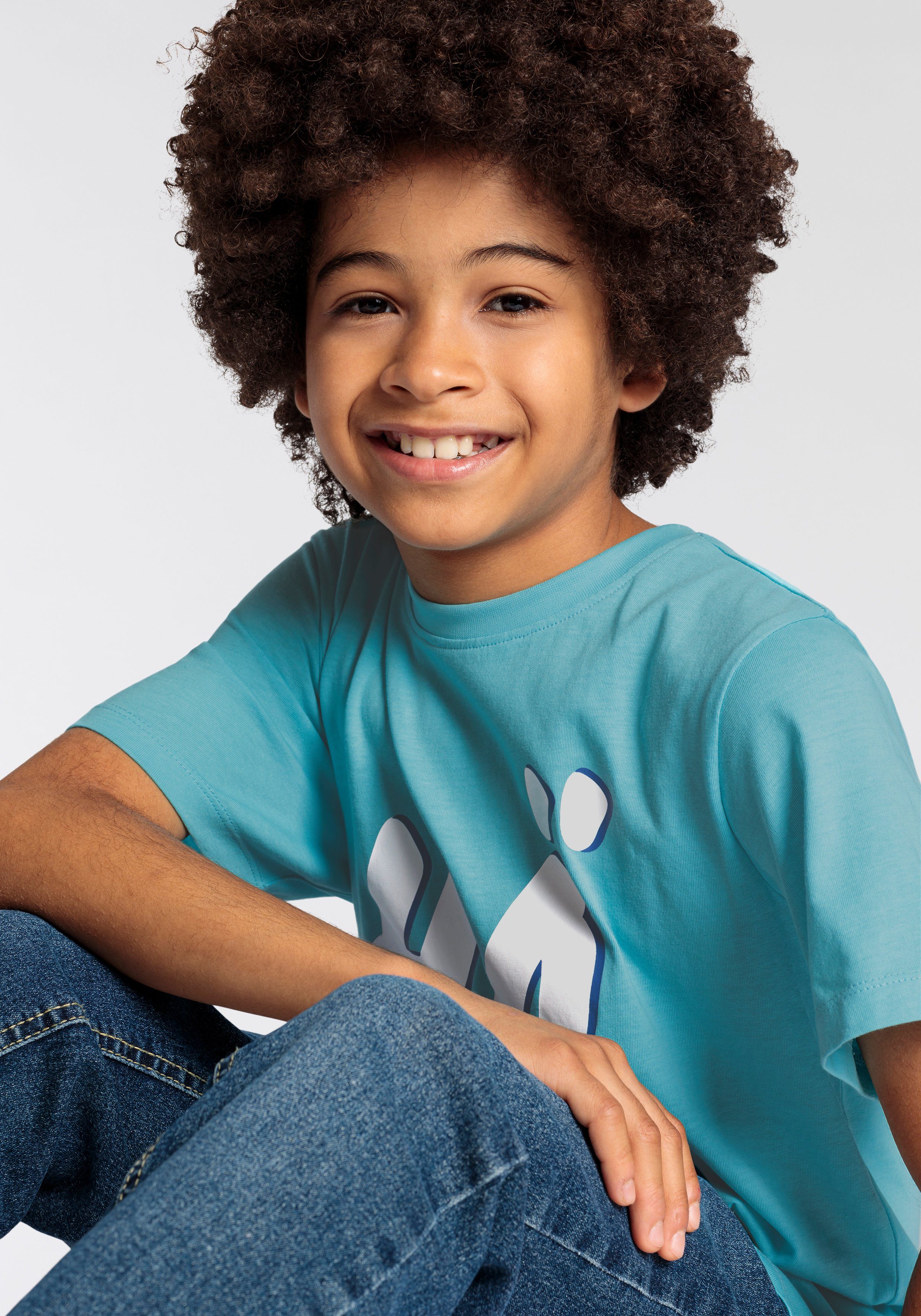 KIDSWORLD T-Shirt FRAGEWORT MIT 2 BUCHSTABEN Kurzarm, Basic Passform, mit Statements/Sprüchen