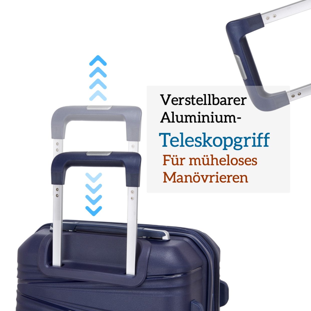 Super Solu Hartschalen-Trolley XL 74cm Polypropylen Koffer, Reisekoffer Erweiterbar Hartschale, 4 Rollen, 360° drehbar, Marineblau, leicht & robust, TSA, 28 Zoll