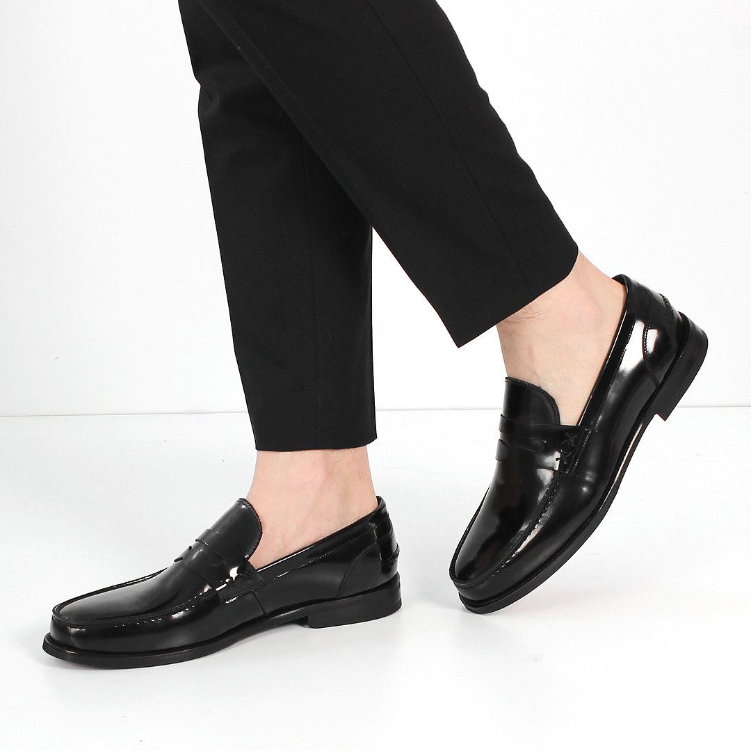 Celal Gültekin Business Penny Loafer Blockabsatz Hochglanz Herren Loafer Echtleder Hochglanz, Penny-Steg, Apron-Naht, Schwarz, 41