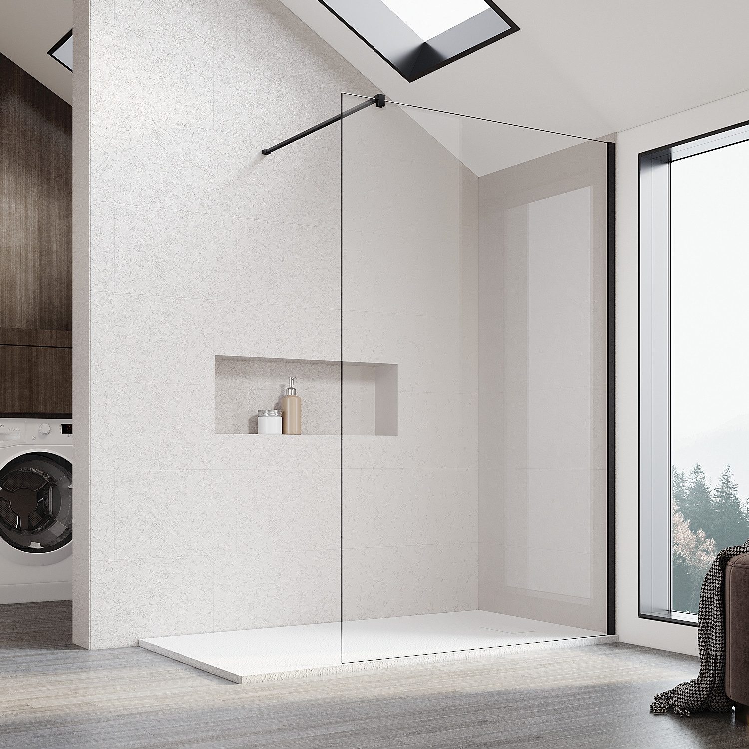 SONNI Walk-in-Dusche 80cm--140 x 200cm Duschabtrennung, schwarz,Walk in Dus günstig online kaufen