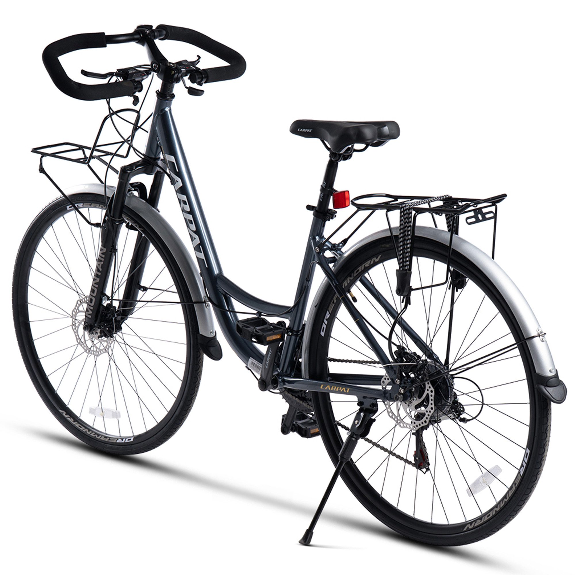 CARPAT SPORT Cityrad 28 Zoll Trekking Bike City Fahrrad für Damen Herren, 21 Gang Shimano Tourney Schaltwerk, Kettenschaltung, City Commuter Citybike Fahrrad mit Scheibenbremse Gepäckträger