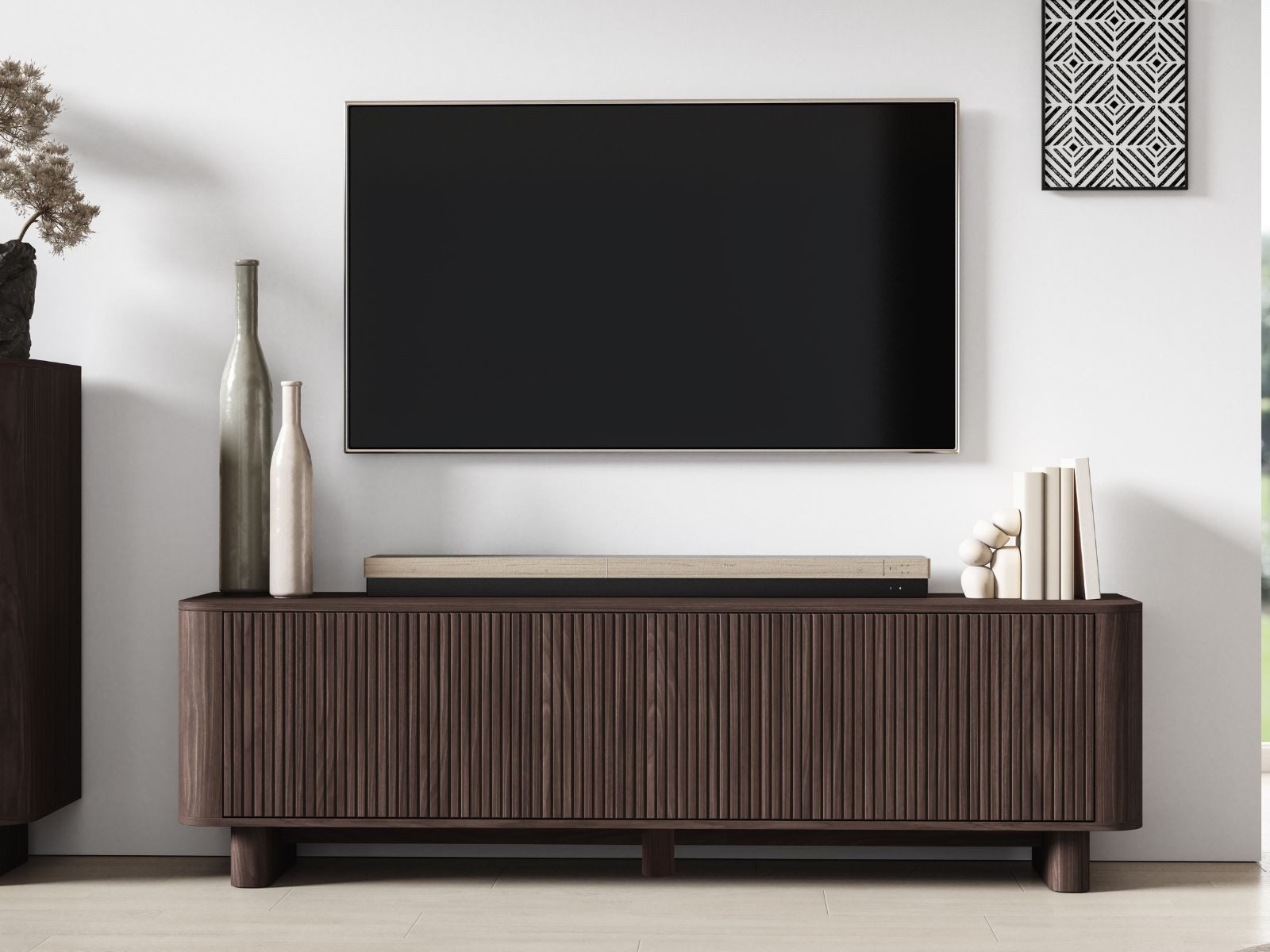 Compleo TV-Schrank 180 cm breit, Lowboard Nussbaum oder Kaschmir Japandi Design