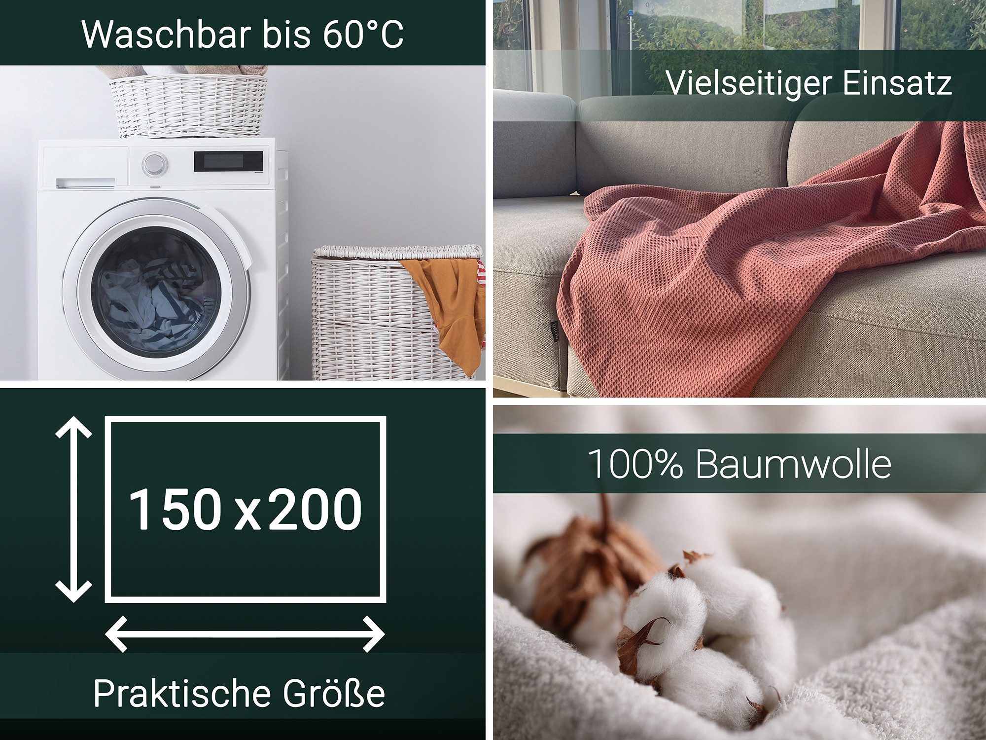 Wohndecke, ZOLLNER, 150 x 200 cm, 100% Baumwolle, von Hotelwäschenspezialis günstig online kaufen