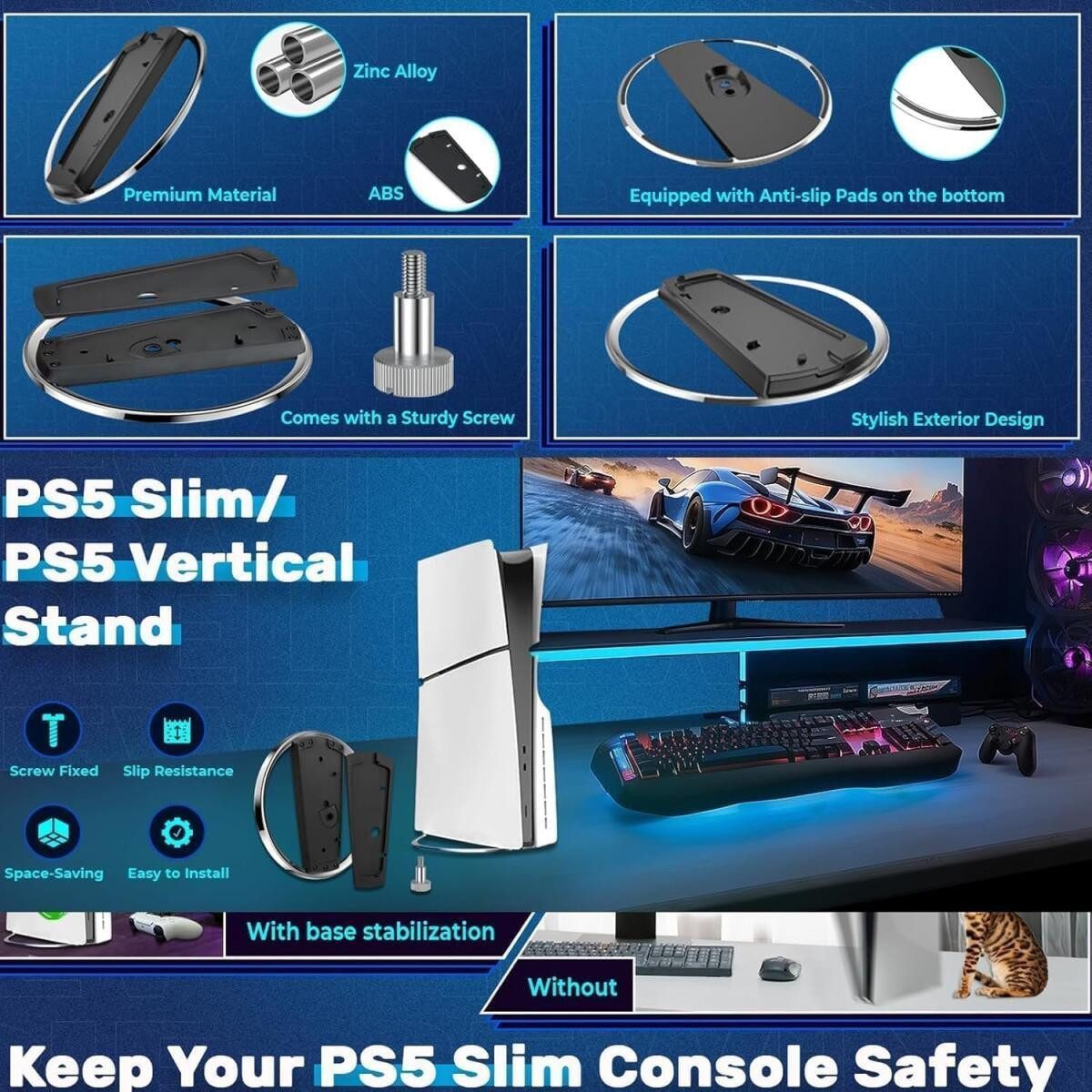 FELIXLEO Halterung Vertikaler Standfuß für PS5 PS5 Pro Platzsparend mit Schraubendreher, (1-tlg) – Bild 5 von 5