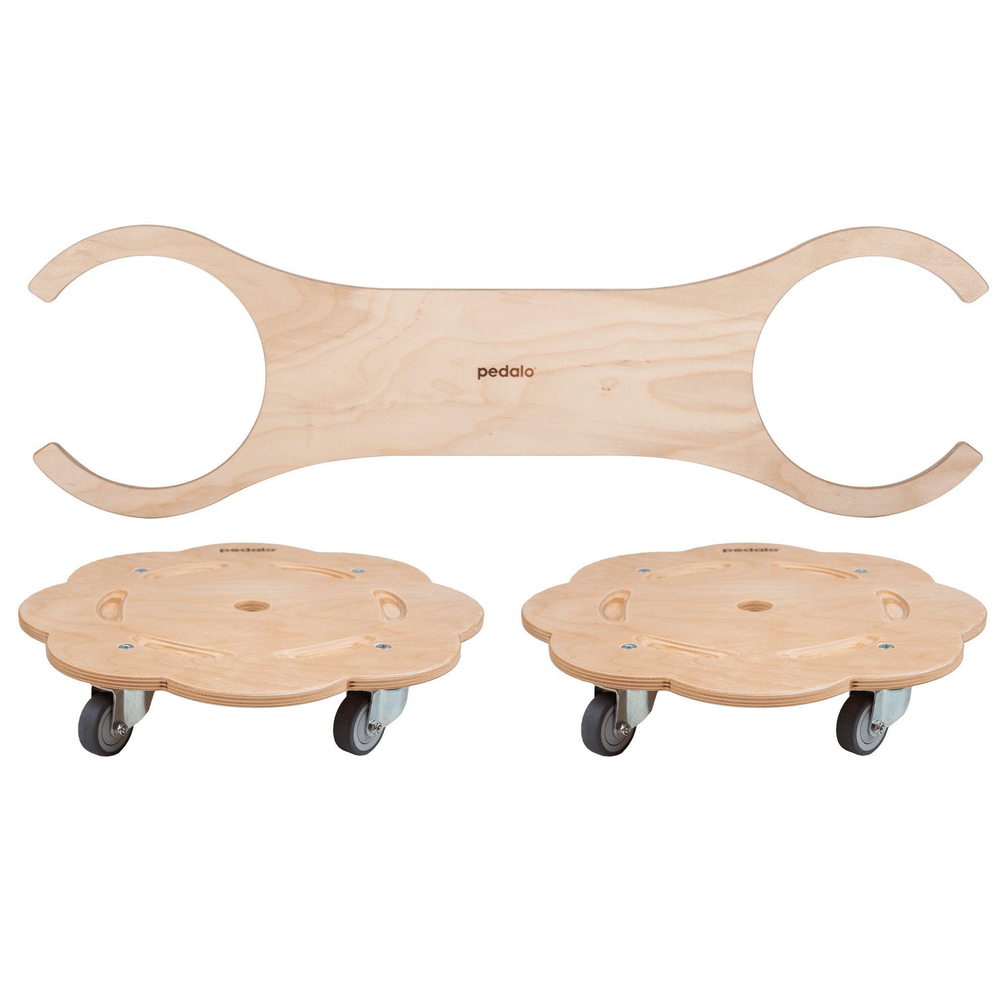 pedalo® Rollbrett Stapelbaustein Bus, (2 Rollbrett Rollflitzer 1 Holzsteg), passgenau zum Stapelstein® Original