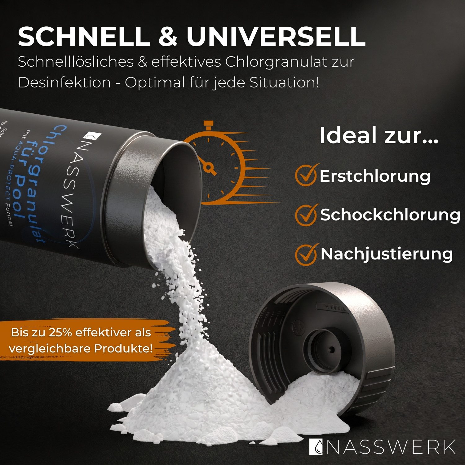 Nasswerk® Chlorgranulat Schnell wirkendes Chlorgranulat für Pool 1-15 kg Made in EU, 10 kg: Chlorgranulat 10 kg – Profiqualität für große Pools
