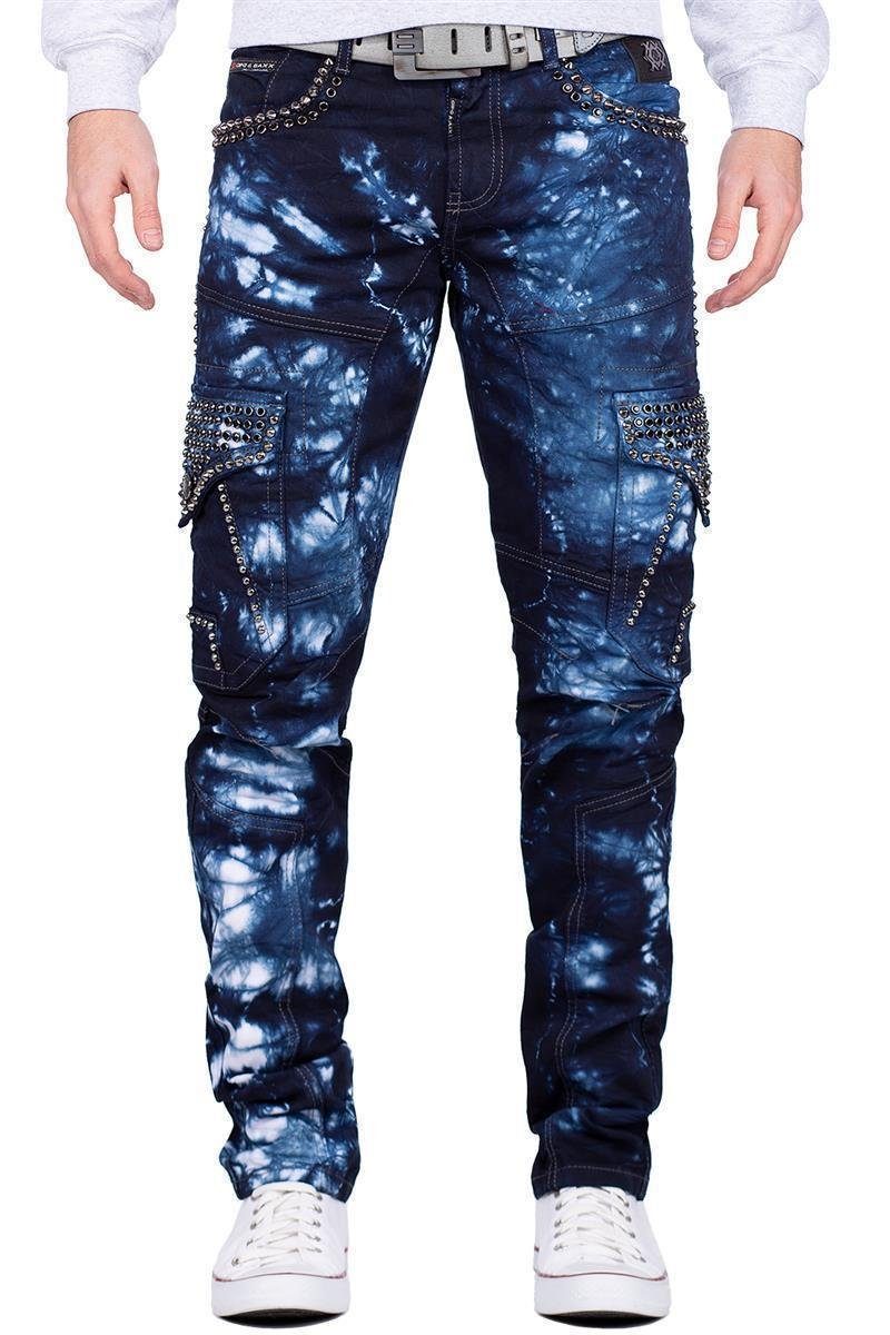 Cipo & Baxx Regular-fit-Jeans Hose BA-CD677 mit Strasssteinen im Cargo Style blau