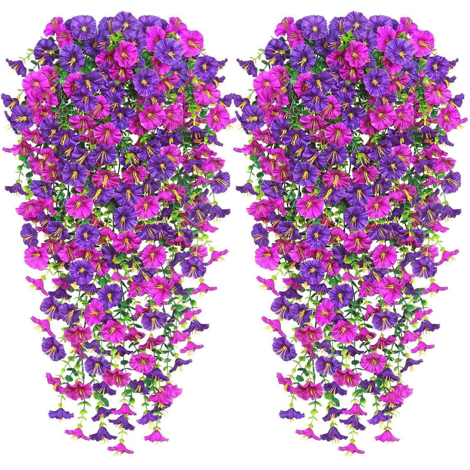 Kunstblume Künstliche Hängepflanzen Petunien Lila Fuchsia 2 Stück, LuxusKollektion