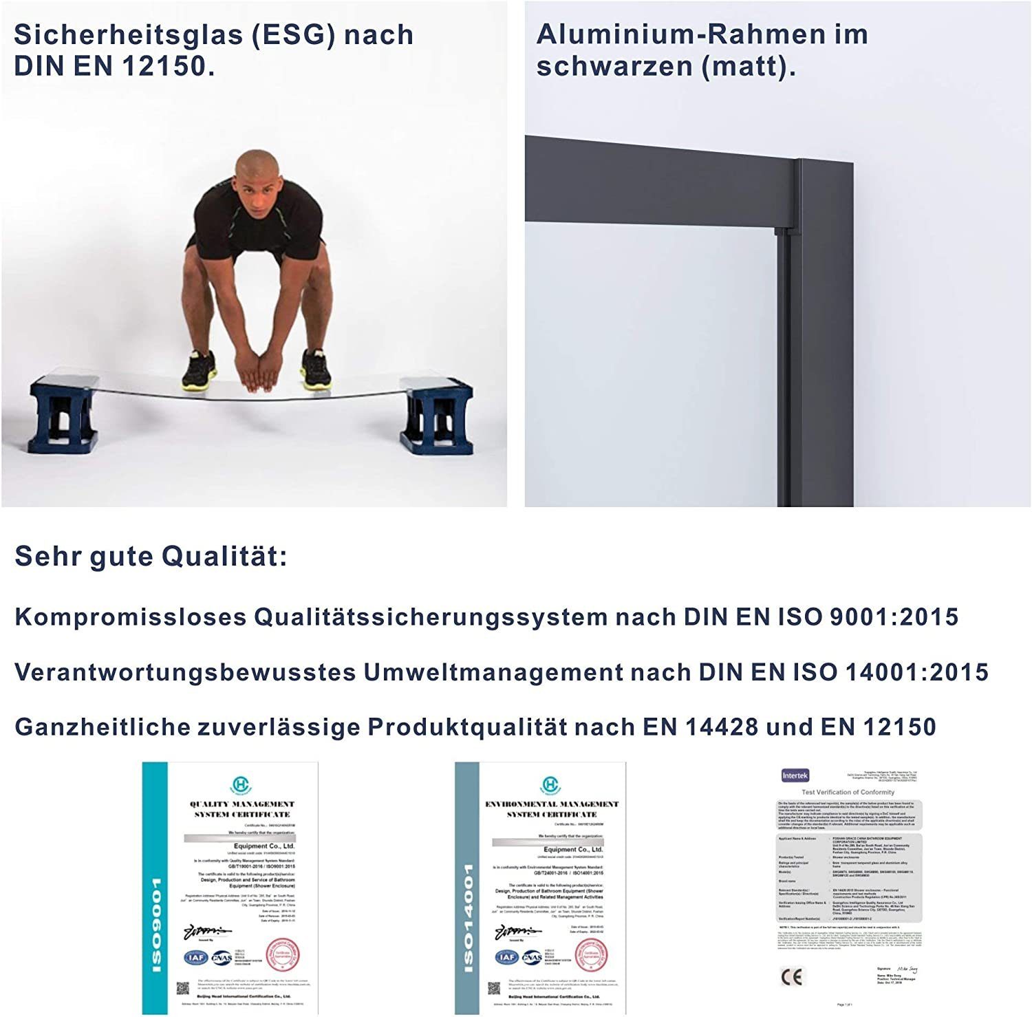 AQUABATOS Runddusche Duschkabine schwarz Viertelkreis Eckdusche Schiebetür Eckeinstieg, BxT: 80x80 cm, Nano Beschichtung, Verstellbereich,Einscheibensicherheits – Bild 5 von 5