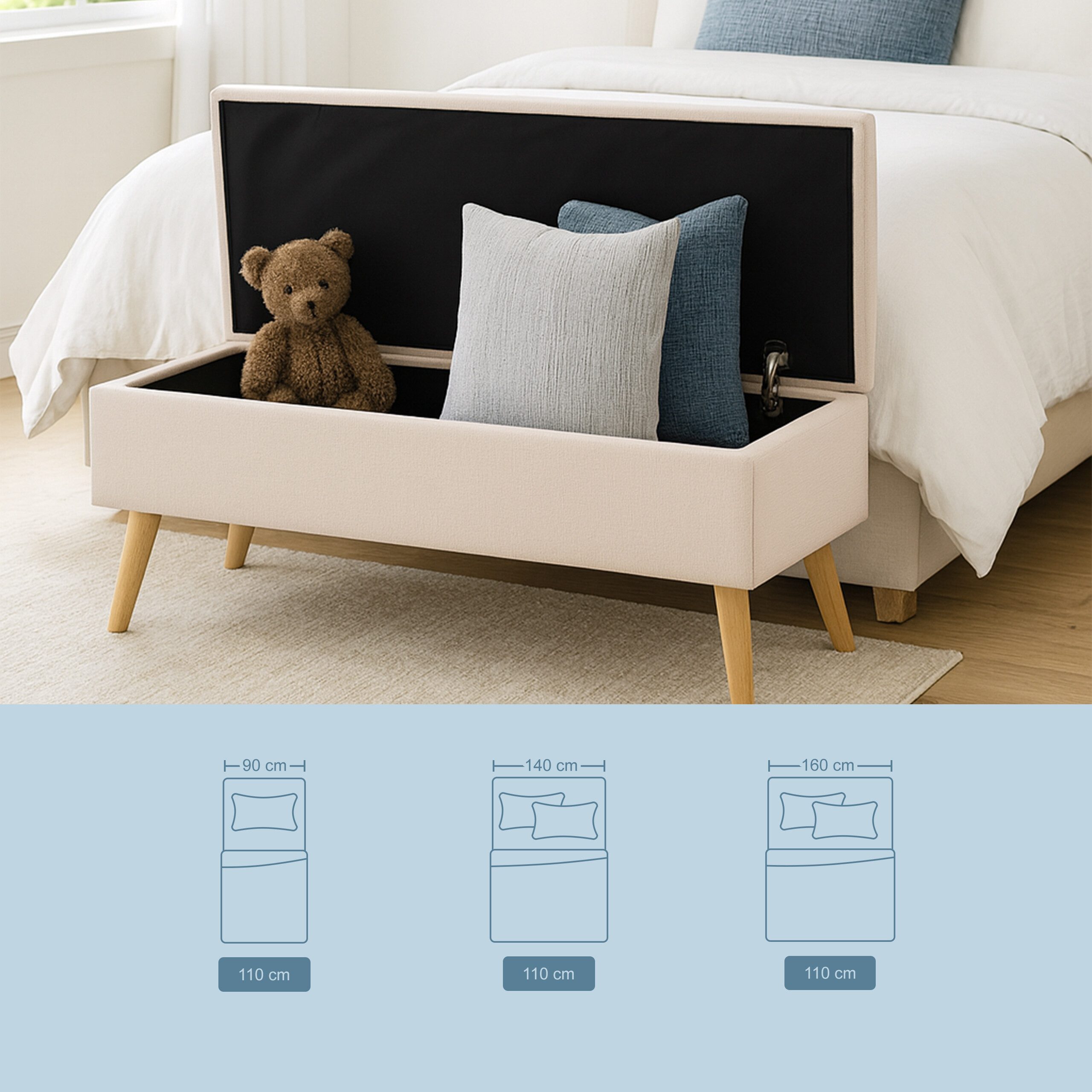 relaxdays Truhenbank Sitzbank mit Stauraum Leinenoptik, Beige günstig online kaufen