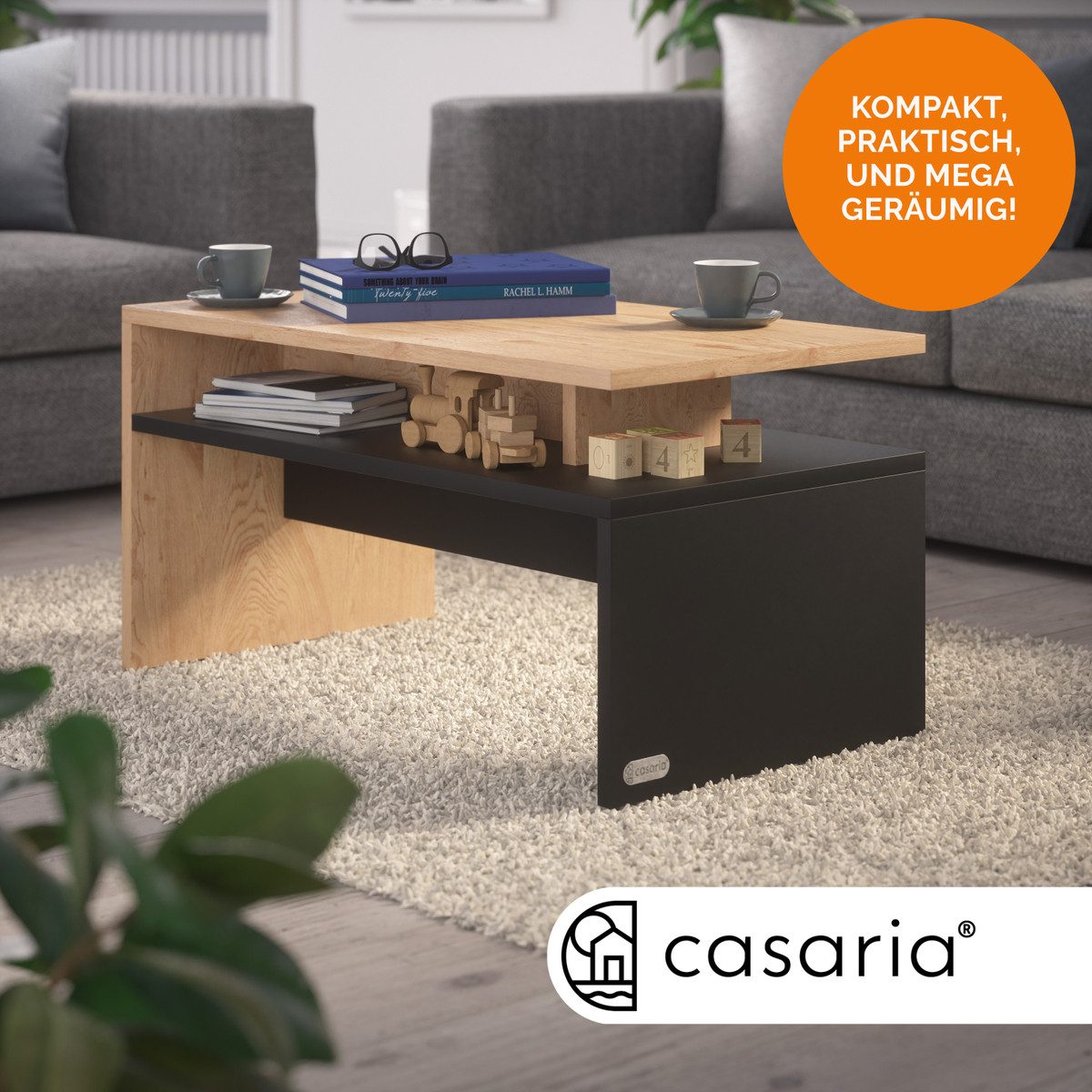 Casaria Couchtisch Sacramento, Holz Grau mit Stauraum 95x55x50cm 2 Ablagen günstig online kaufen
