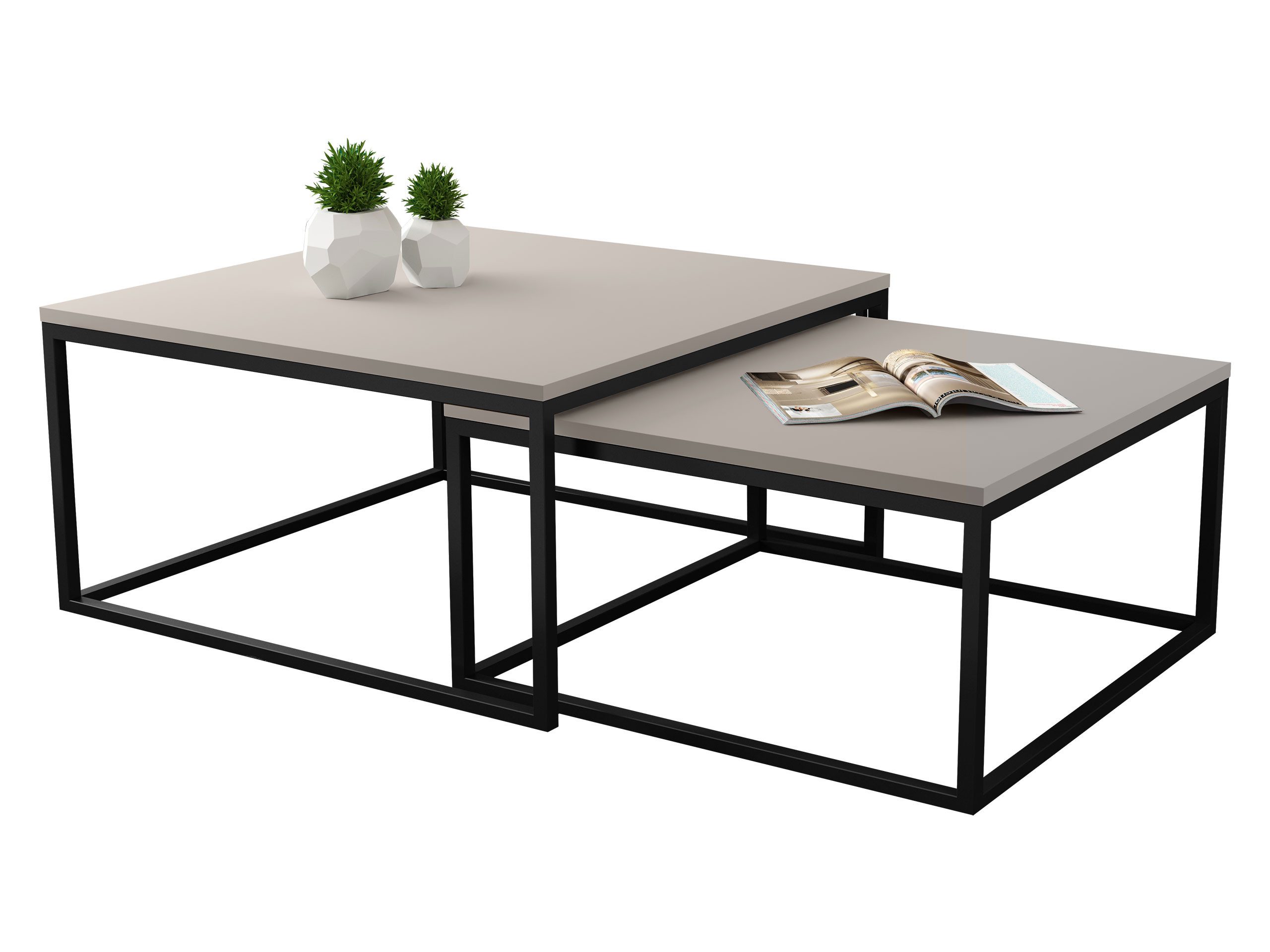 MIRJAN24 Couchtisch Dual (2er-Set), Vierkantrohrrahmen aus Stahl, schwarz pulverbeschichtet