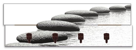 Artland Garderobenpaneel »Ein Kiesel auf einem Hintergrund«, platzsparende Wandgarderobe aus Holz mit 4 Haken, geeignet für kleinen, schmalen Flur, Flurgarderobe