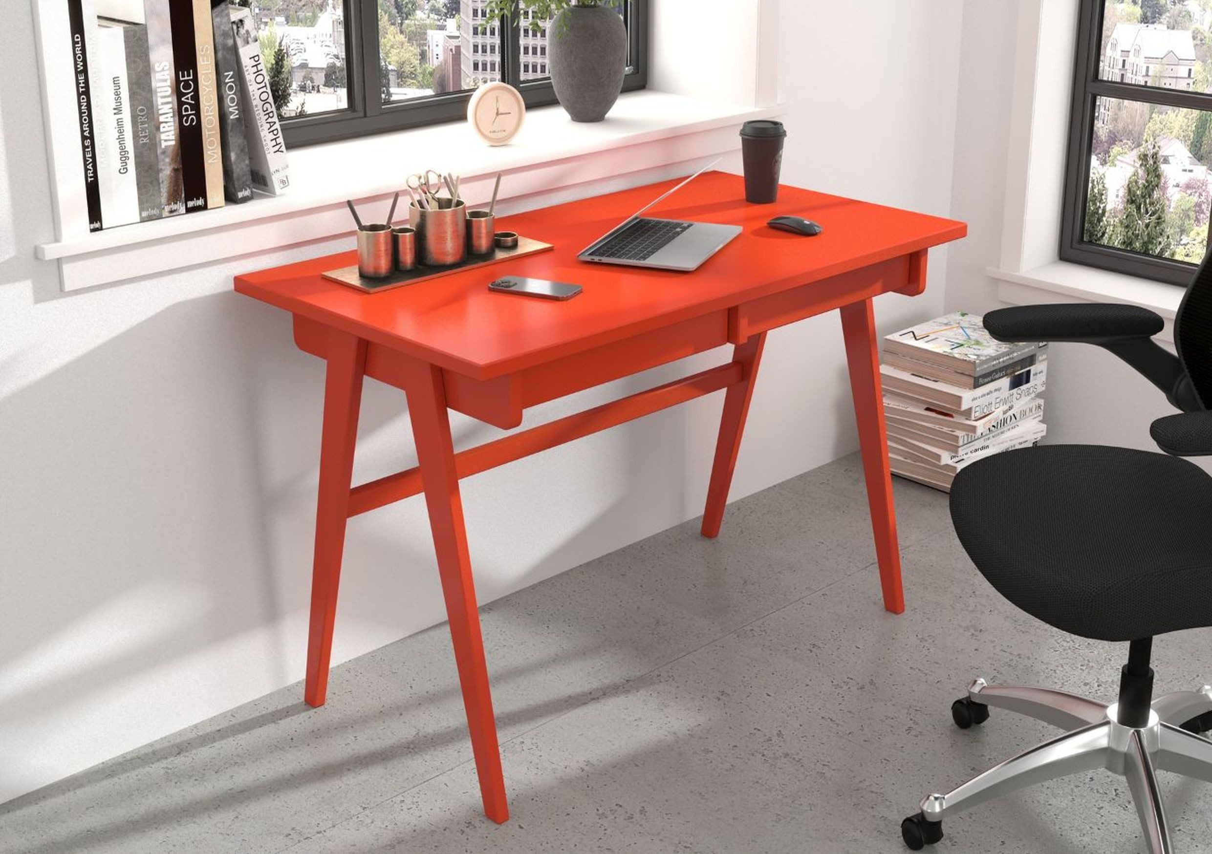 Visby Schreibtisch Edda (Arbeitstisch / Kinderschreibtisch 120 cm Orange, Buchenholz), Arbeitstisch erhältlich in Naturtönen, Pastell- und kräftigen Farben