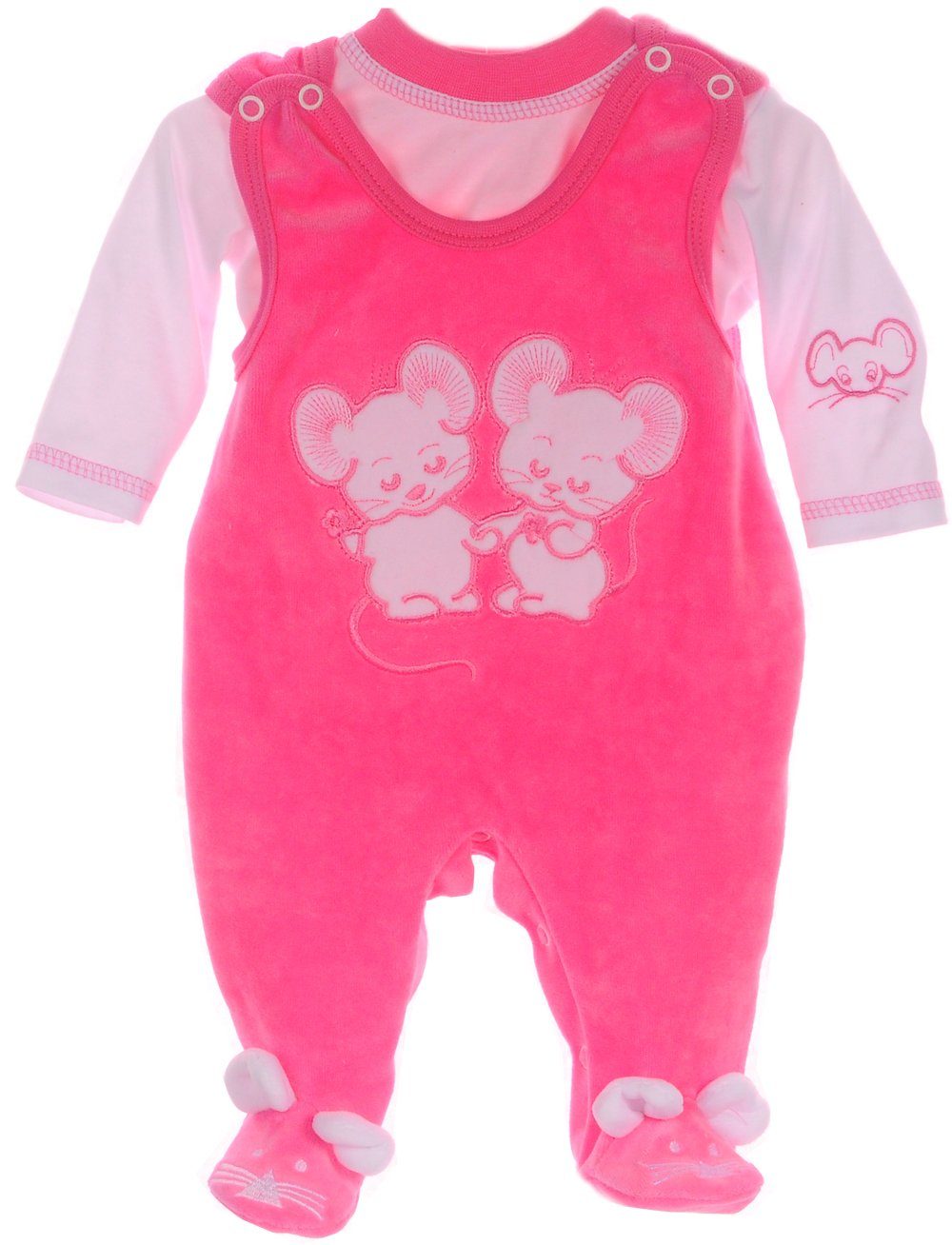 La Bortini Strampler Strampler und Shirt 2tlg Baby Anzug warm in Rosa mit Mäuse aus weichem Velours, 44 50 56 62 68