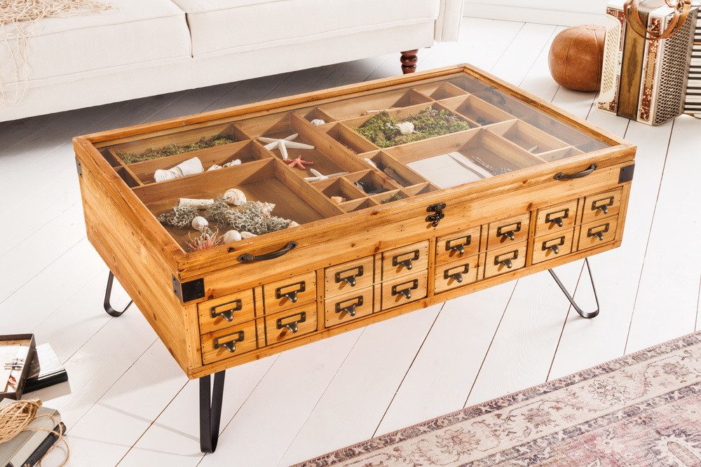 riess-ambiente Couchtisch SEVEN SEAS 100cm natur / schwarz (Einzelartikel, 1-St), Wohnzimmer · Massivholz · Glas · Metall · mit Stauraum · Landhaus