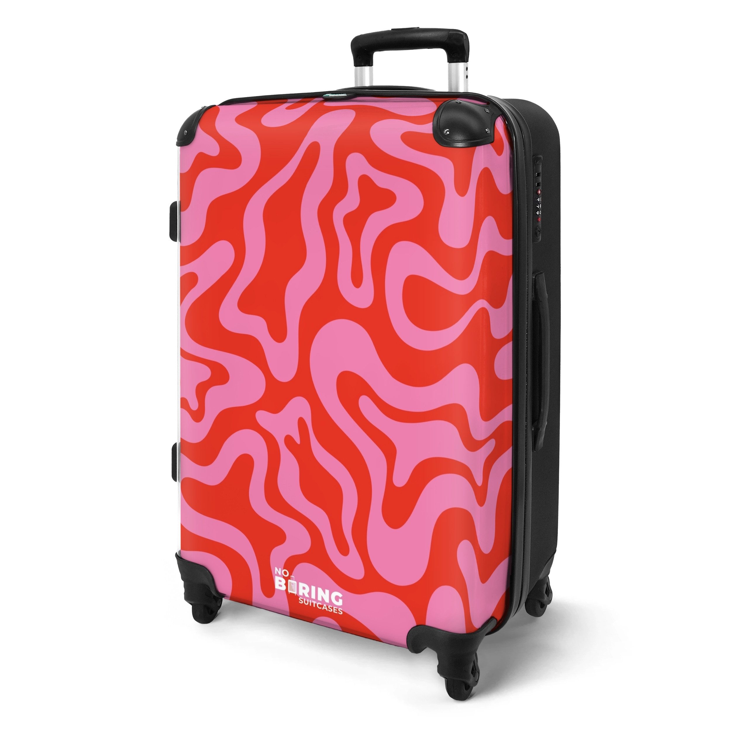 NoBoringSuitcases.com© Hartschalen-Trolley Rosa mit rotem abstraktem günstig online kaufen