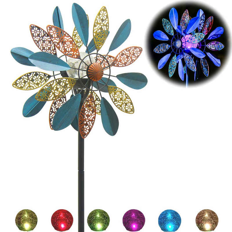 SteadyDoggie Windspiel Solar-Windspiel Arabesque 190,5 cm LED-Beleuchtung, Bronze Stahl Und Glas