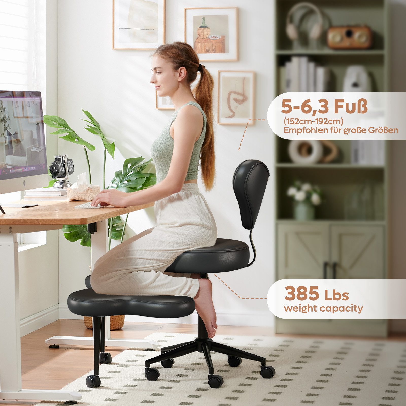 Pinmoco Polsterstuhl Pinmoco Bürostuhl mit höhenverstellbaren Rollen, rosa Meditationsstuhl