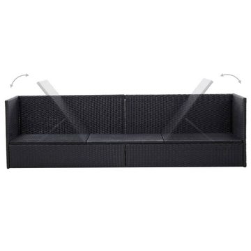 furnicato Gartenliege Garten-Sofabett mit Kissen Poly Rattan Schwarz