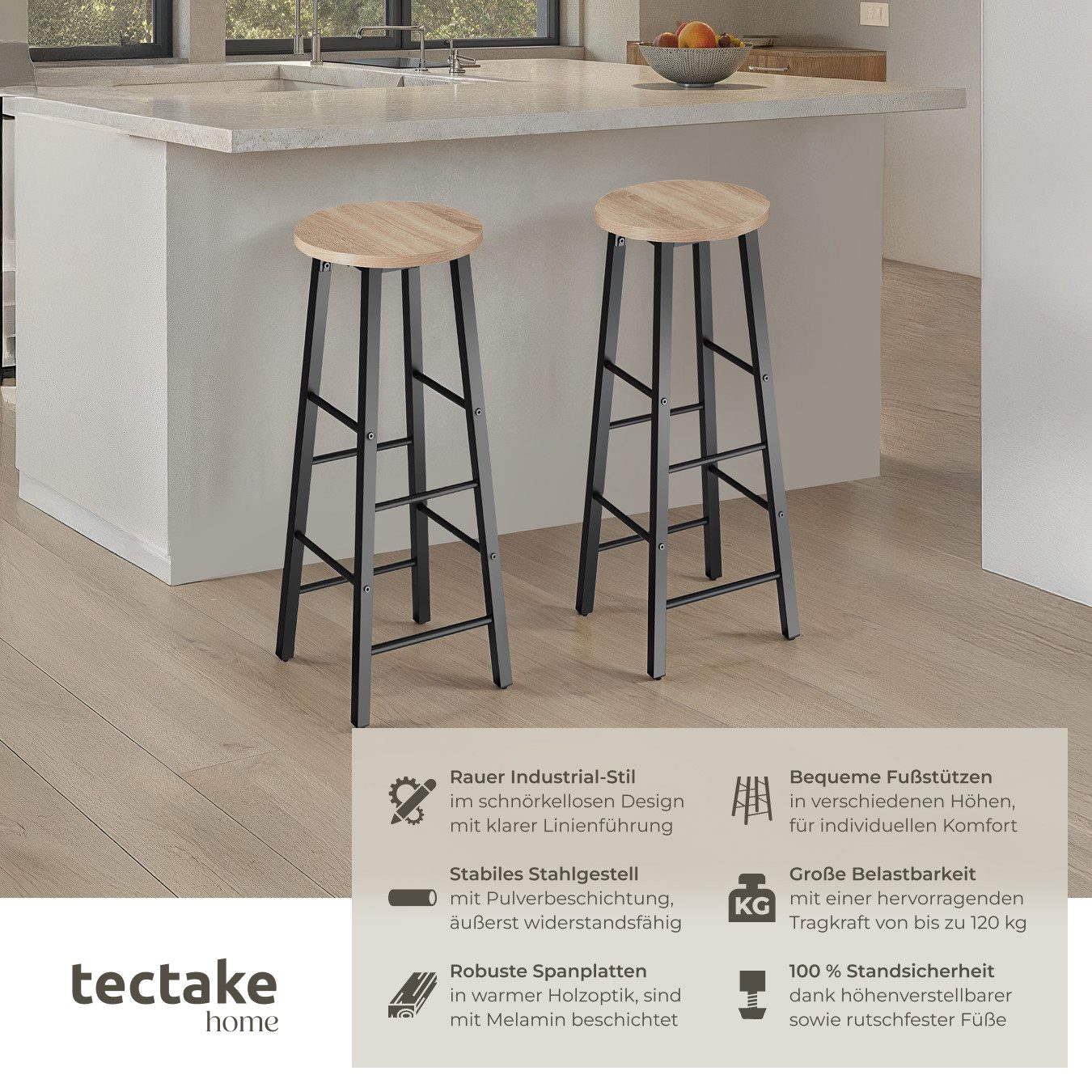 tectake Barhocker 2er Set Barhocker, Industrial günstig online kaufen