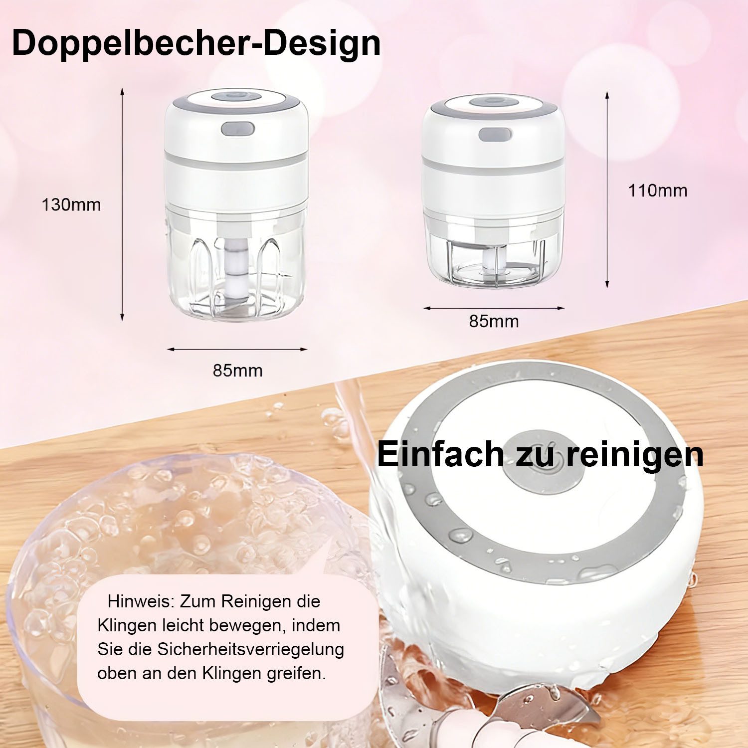 AIMAX Zerkleinerer Elektrisch Knoblauchhacker Zwiebel Mini Multizerkleinerer Chopper, Knoblauchpresse 250ML & 100ML Auch für Fleisch Garlic Obst