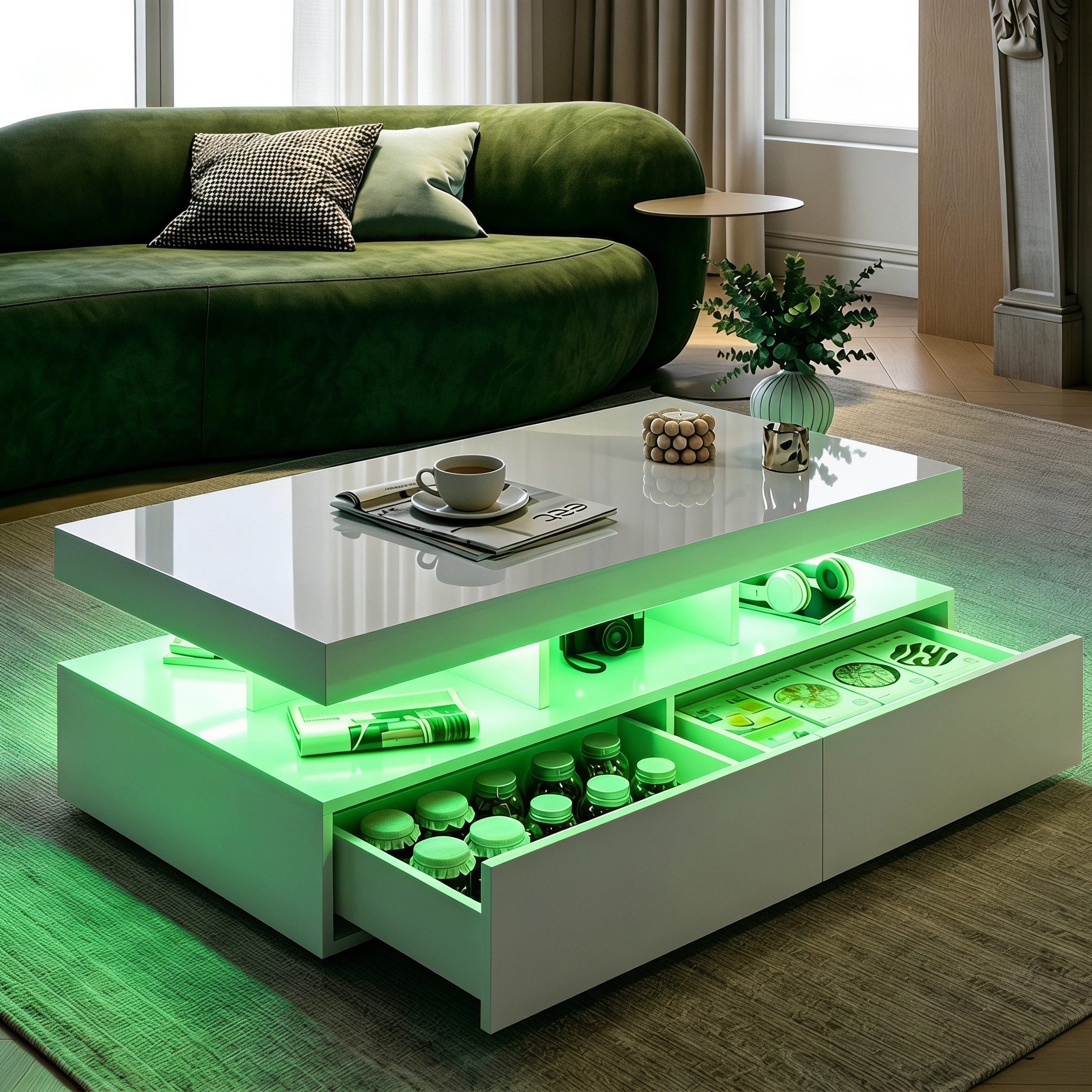 Couchtisch Wohnzimmertisch Ablagetisch LED Beistelltisch