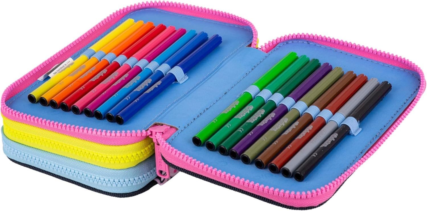 GOLDKIDS Federmäppchen 3 Fächer - Mäppchen für Mädchen und Jungen -, (Federmappe 3-Fach Federtasche, 1-tlg., Gefüllte Schüleretui 46-teilig), Schulmäppchen und Hausaufgabenheft - Garten Motiv