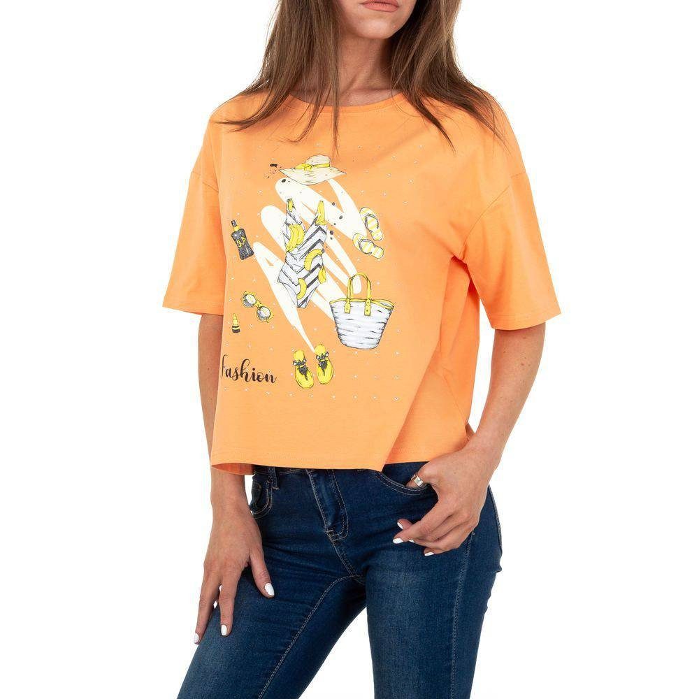 Print Orange T-Shirt T-Shirt Strass in Ital-Design Freizeit Damen