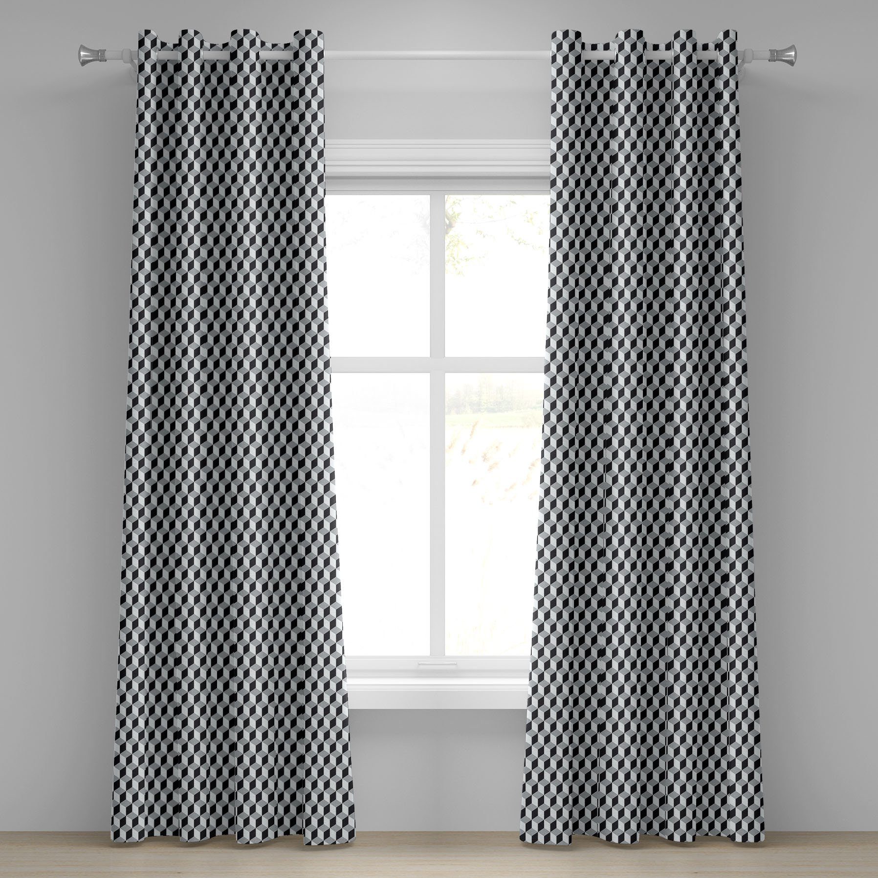 Gardine Dekorative 2-Panel-Fenstervorhänge für Schlafzimmer Wohnzimmer, Abakuhaus, Abstrakt gestapelte Würfel
