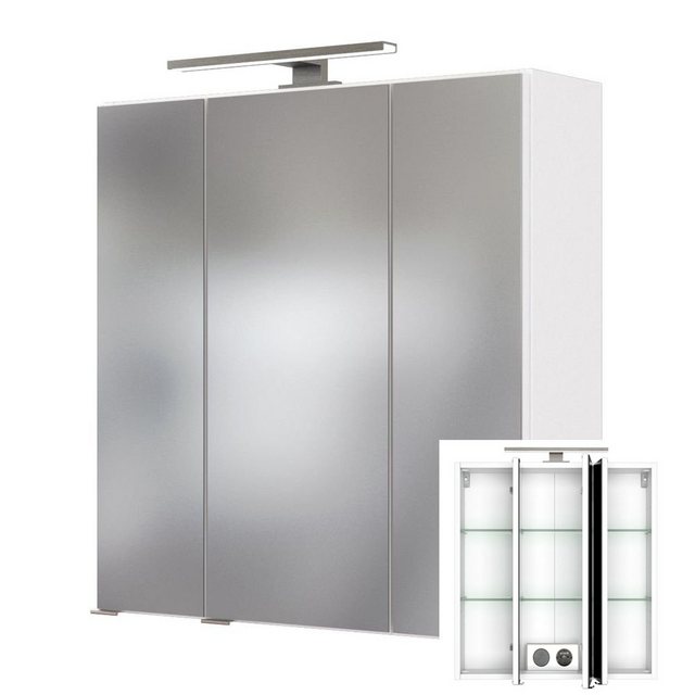 Lomadox Spiegelschrank GHOM-03 Badezimmer 3D- 60cm in weiß mit 3 gedämpften Türen, 60/64/20 cm
