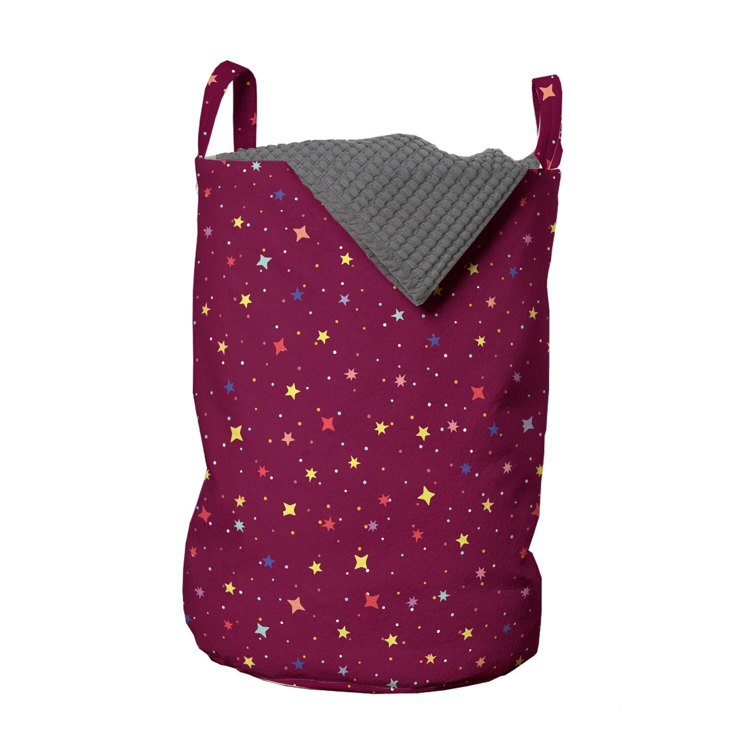 Abakuhaus Wäschesäckchen Wäschekorb mit Griffen Kordelzugverschluss für Waschsalons, Star Bunte Sterne und Punkte Art
