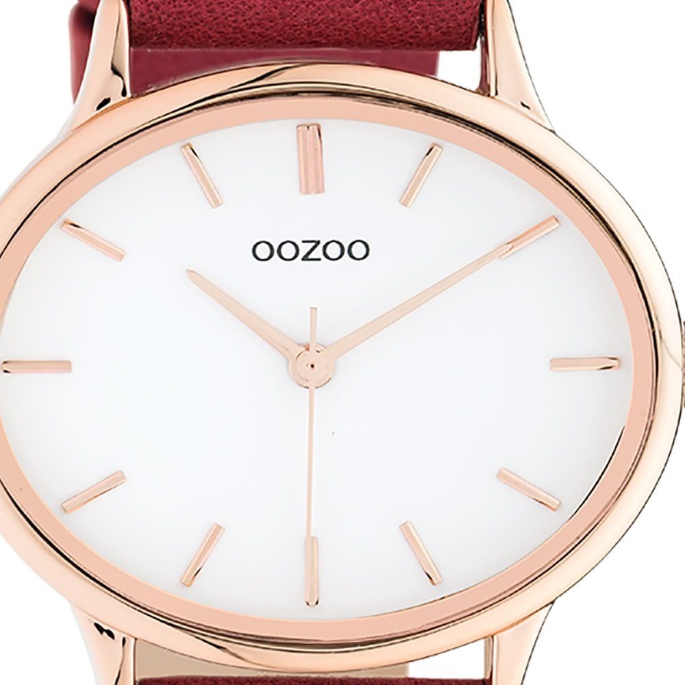 Quarzuhr (ca. Armbanduhr groß OOZOO rot Damenuhr Damen Fashion-Style 38x31mm) rund, Oozoo Analog, extra Lederarmband,