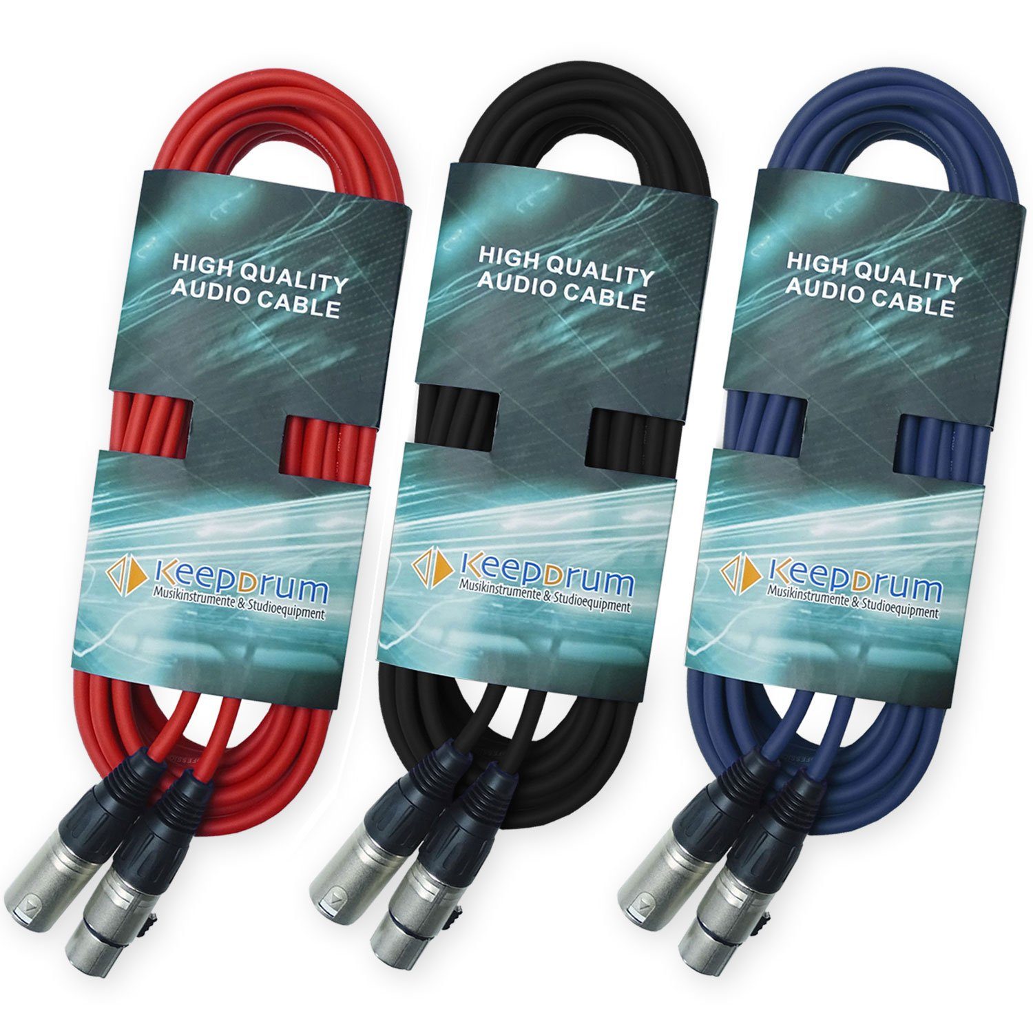 keepdrum keepdrum DMX Электропровод Set Rot Blau Schwarz 6m Elektro-Kabel, 3-pol XLR Stecker, zu XLR-Buchse (6 cm), Rot