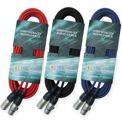 keepdrum DMX-Kabel Lichtkabel Elektro-Kabel, 3-pol XLR Stecker, zu XLR-Buchse (6 cm), Rot, Blau, Schwarz