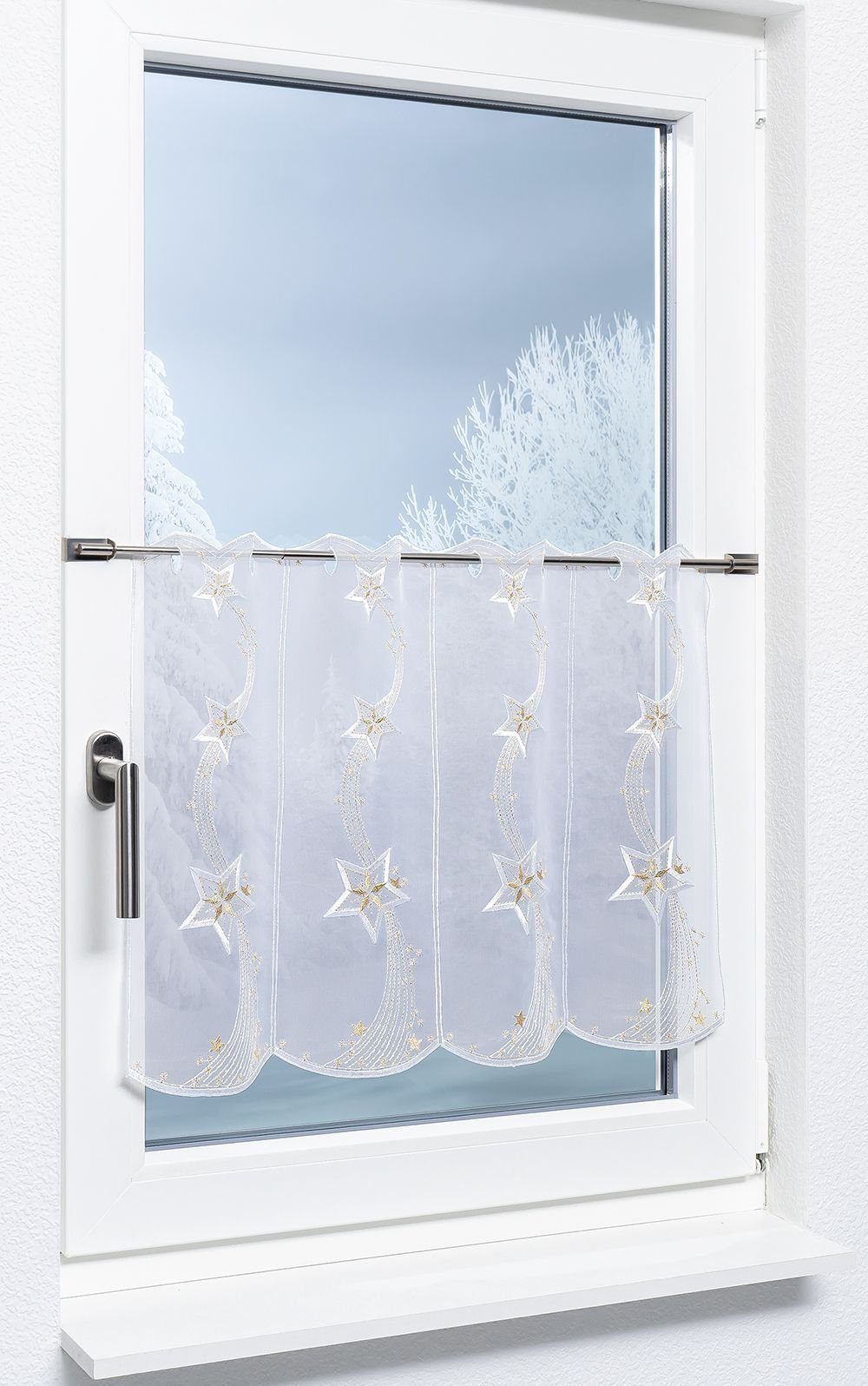 Plauener Spitze® Scheibengardine Schweifstern (1 St), transparent, HxB 49x4 günstig online kaufen